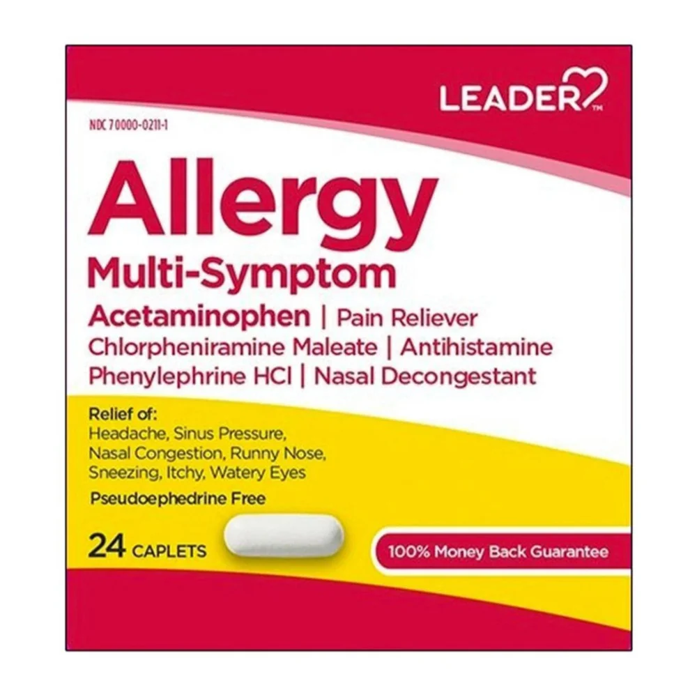 Eco-Friendly Leader Allergy Multi Symptom Acetaminophen Pain Reliever Caplets 24 Ea Practical