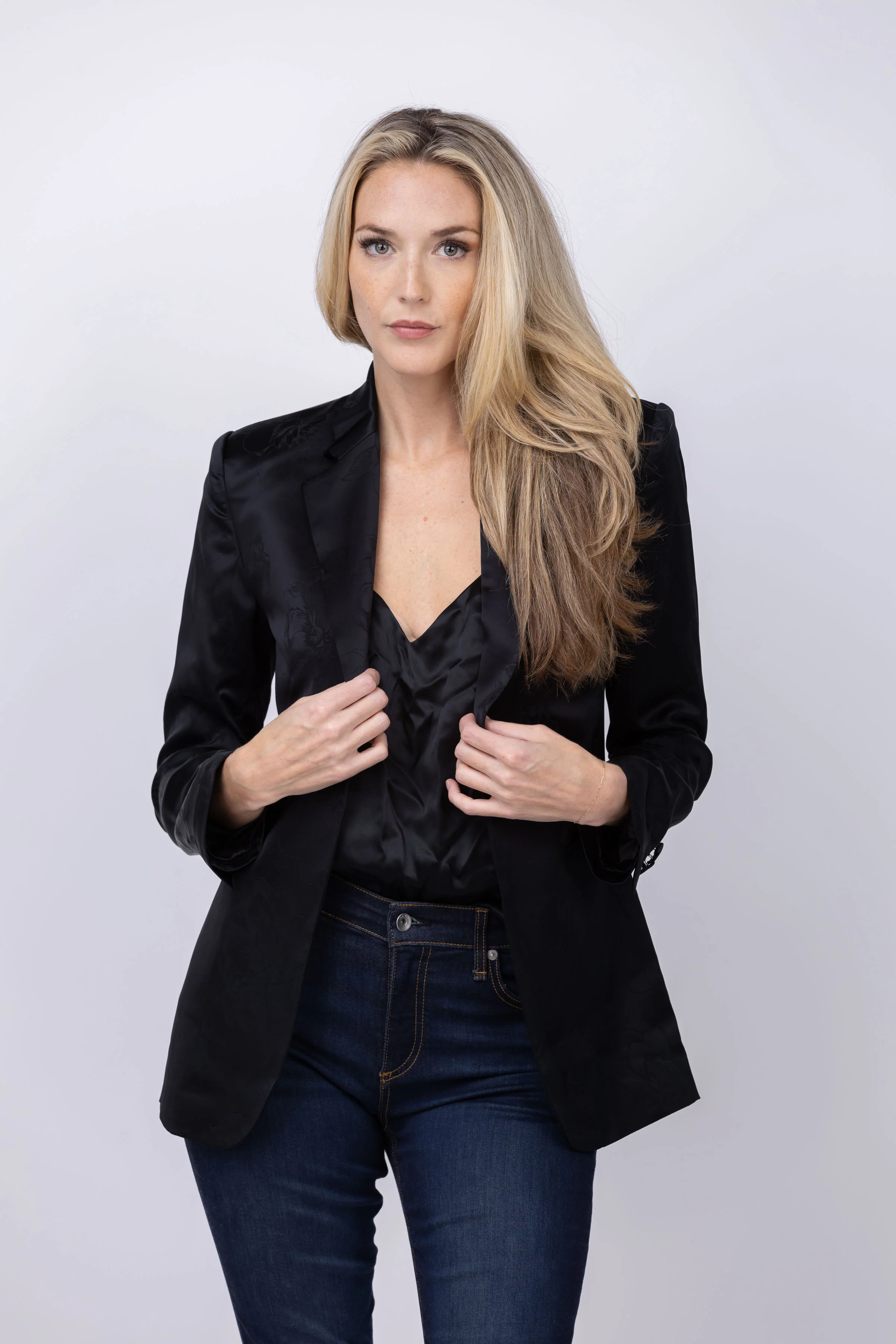 Eco-Friendly Misa Lauren Blazer in Black Jacquard Powerful