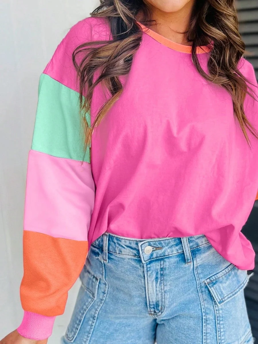 Reliable Boho Retro Vintage 90's Vibe Rose Green Blue Cotton Drop Shoulder Color Block Sleeve Top Shirt Blouse High-Quality