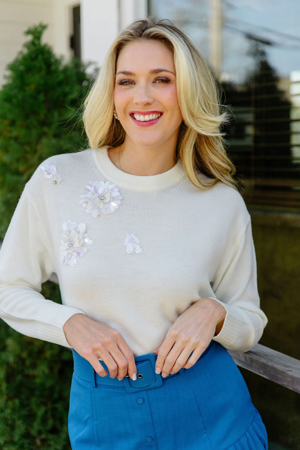 Authentic Tanya Taylor Lexia Embellished Sweater in Chalk Quality