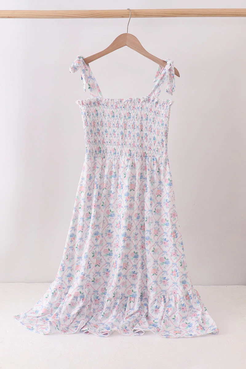 Unique Blue Floral Smocked Mom Dress Quality