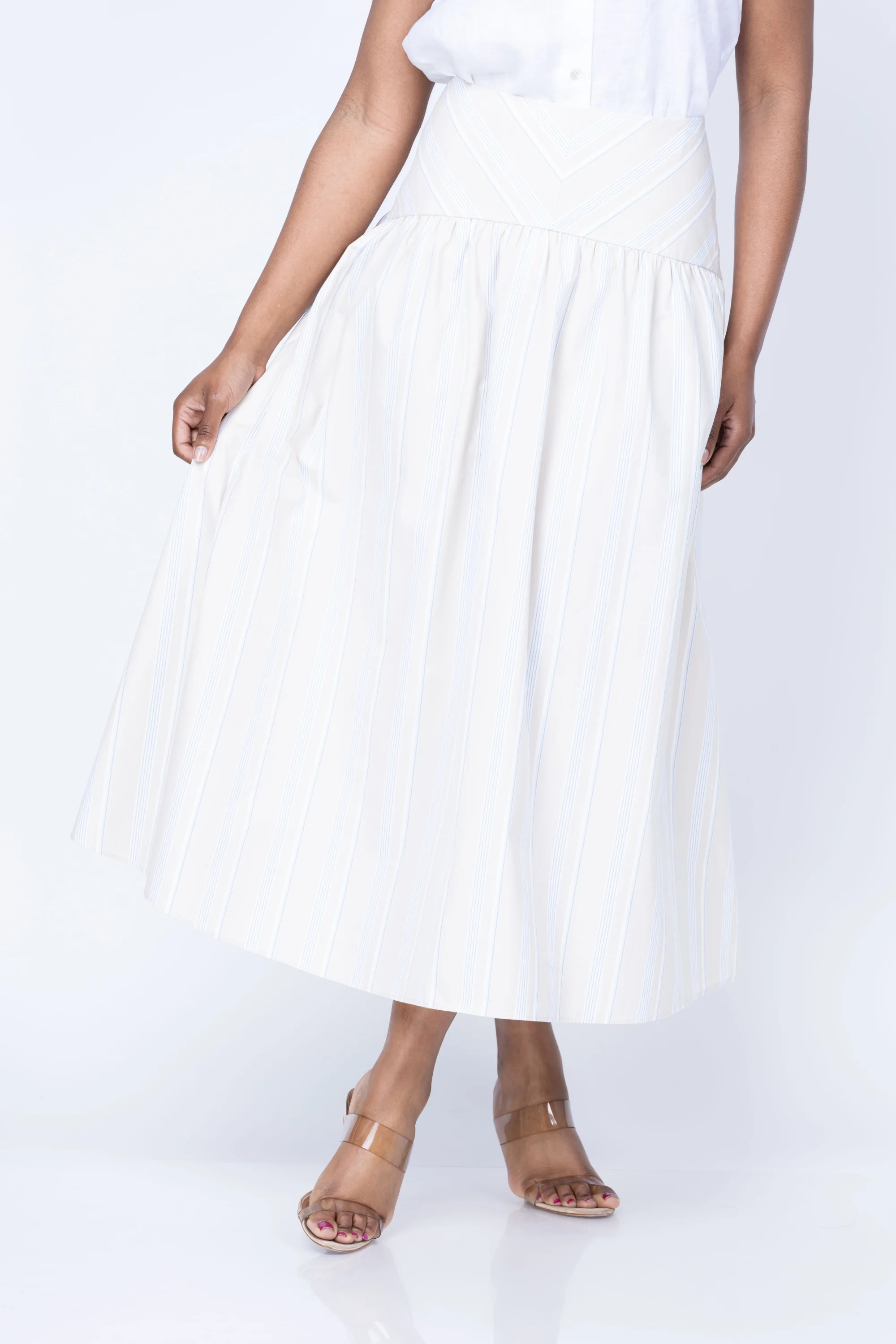 User-Friendly Hevron Adaline Skirt in Beige Stripe in Beige Stripe Modern