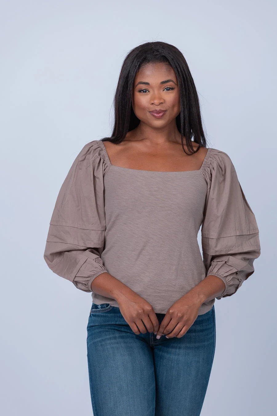 Detailed Nation Ltd Emmeline Pintucked Top in Granite Soft