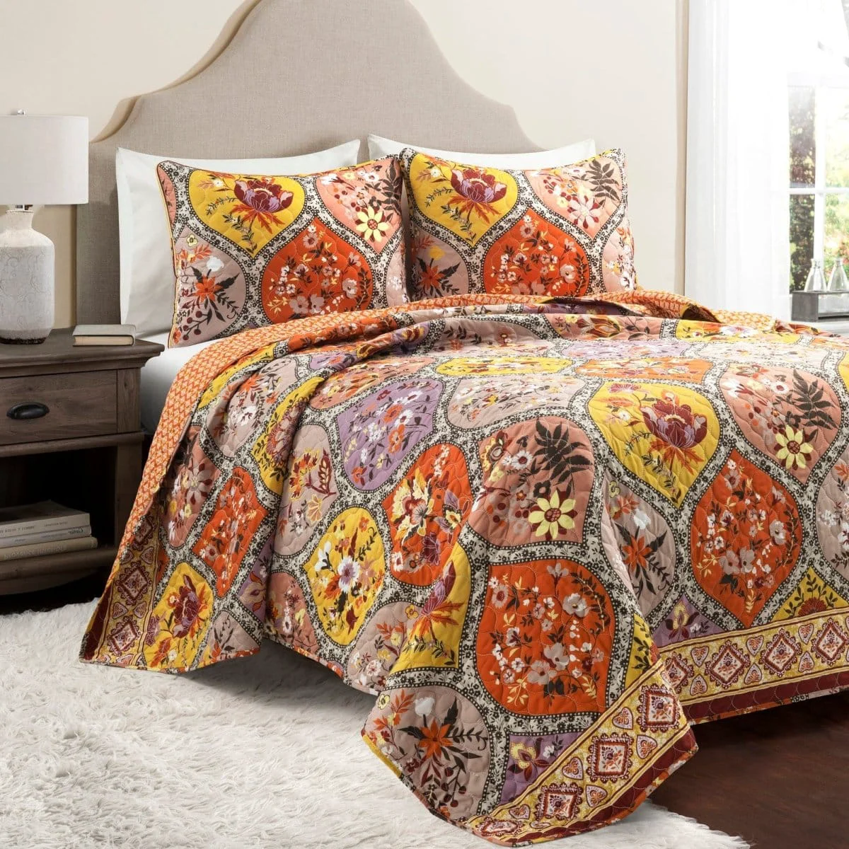 Breathable Bohemian Flower Cotton Quilt 3 Piece Set Classic