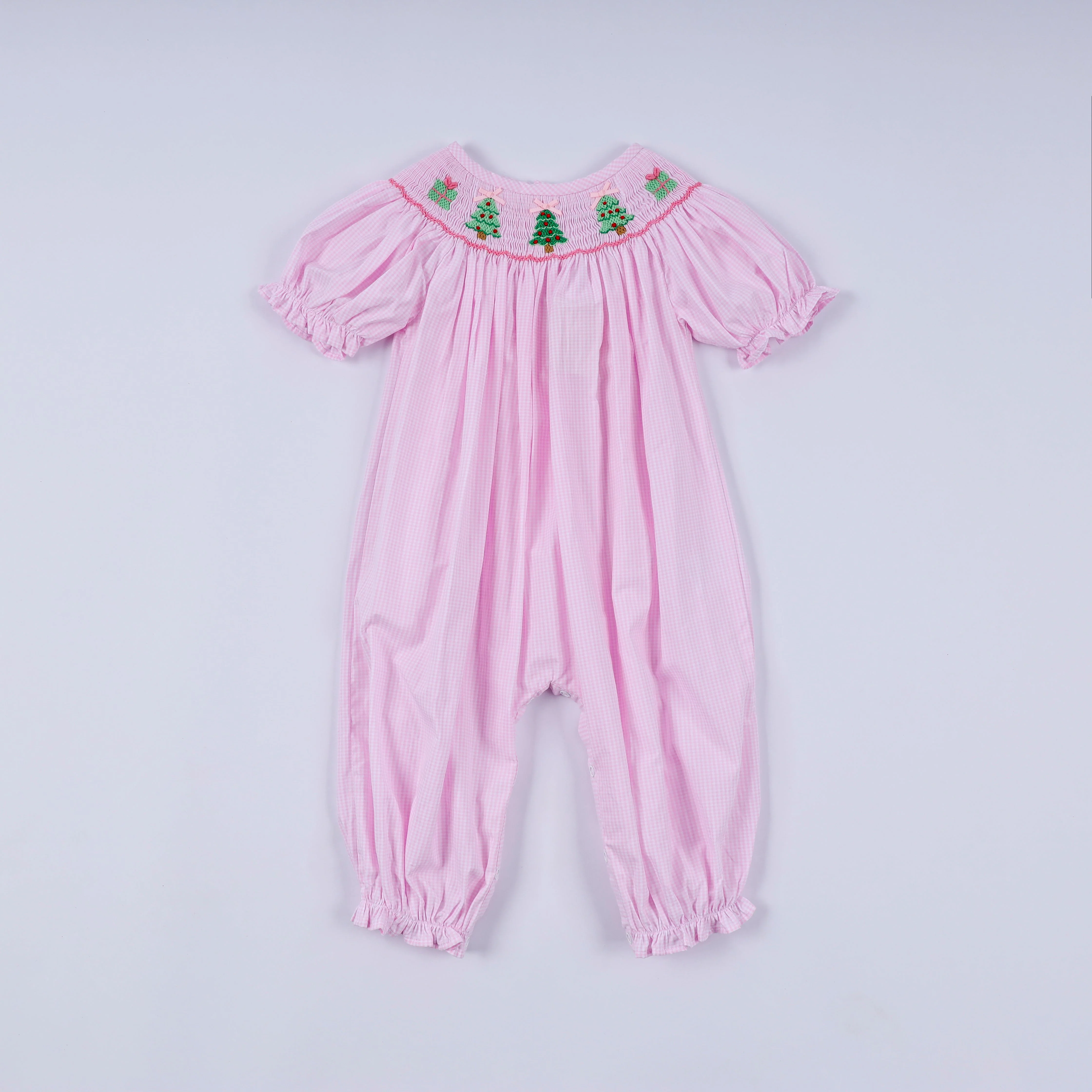 Carefully Designed Pink christmas tree hand smocked ruffle romper Proven