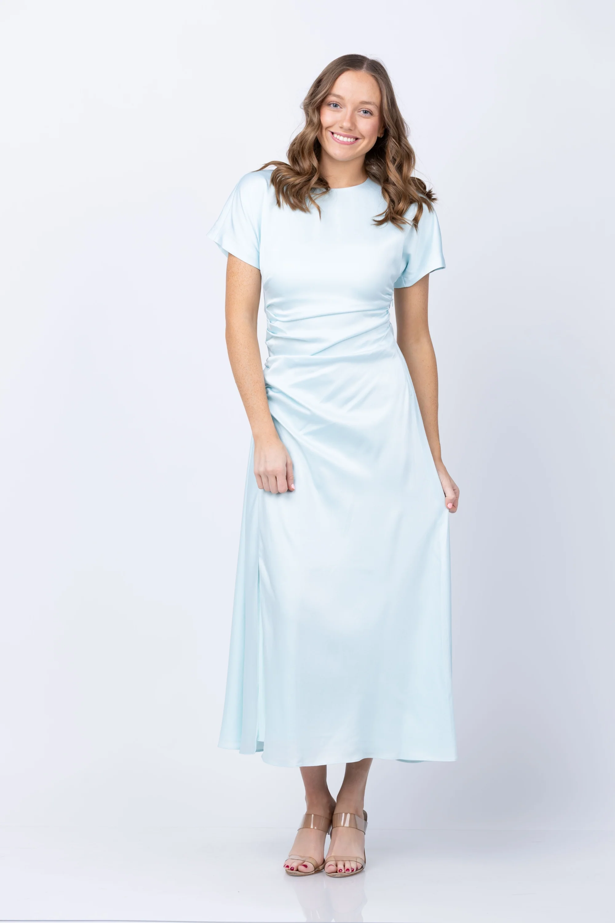 Solid Simkhai Marabella Draped Midi Dress in Sky Next-Generation