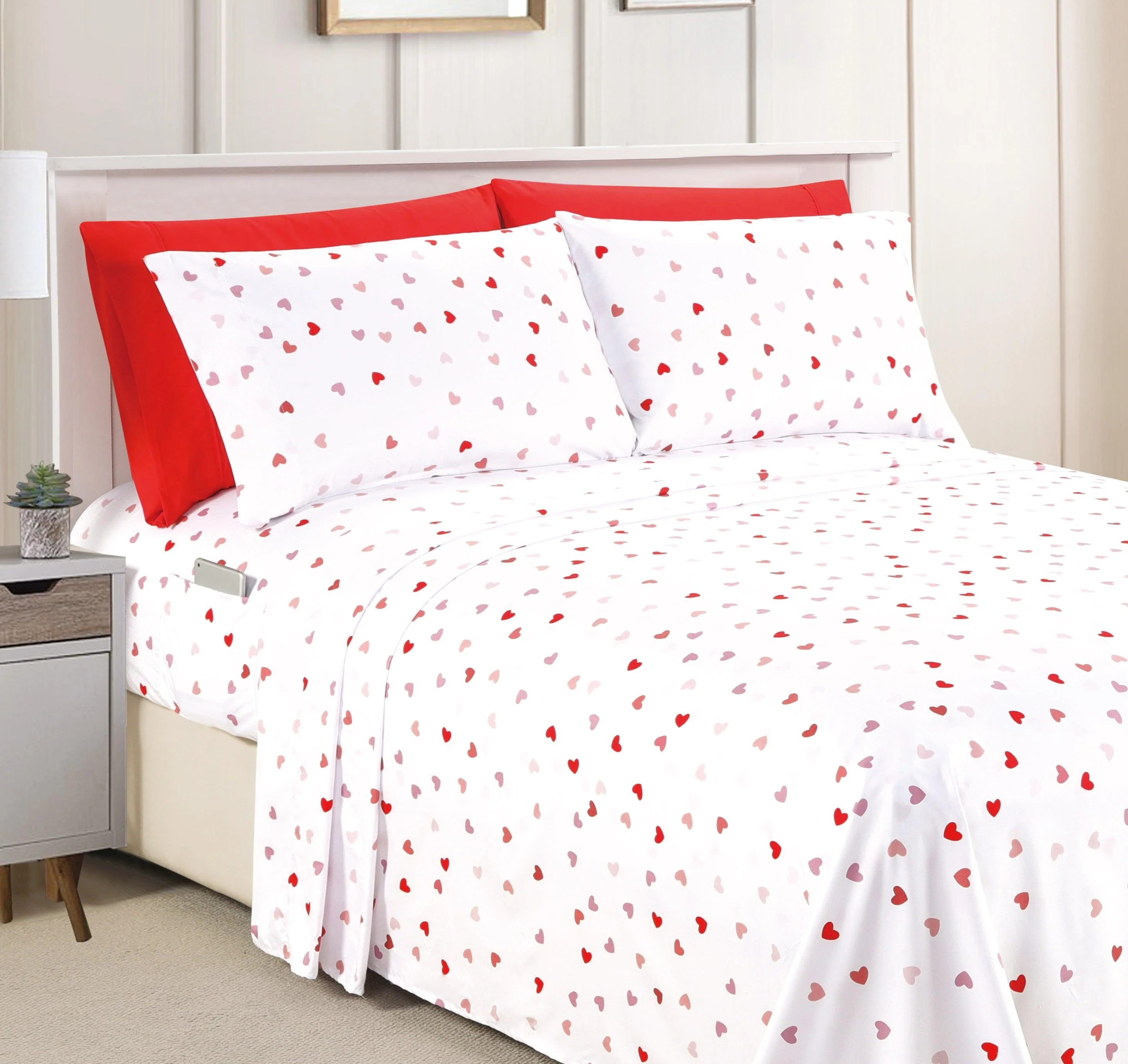 Healthy Elegant Comfort 6-Piece Heart Pattern Valentina Sheet Set - Soft as a Hotel Premium Quality Bedding High-End