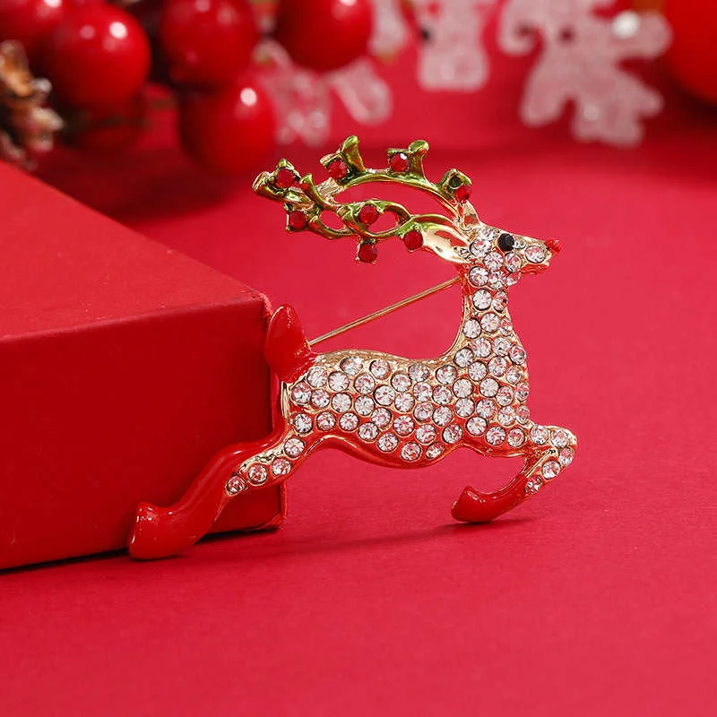 Versatile Colored Enamel Cubic Zirconia Goldtone Reindeer Brooch Sustainable