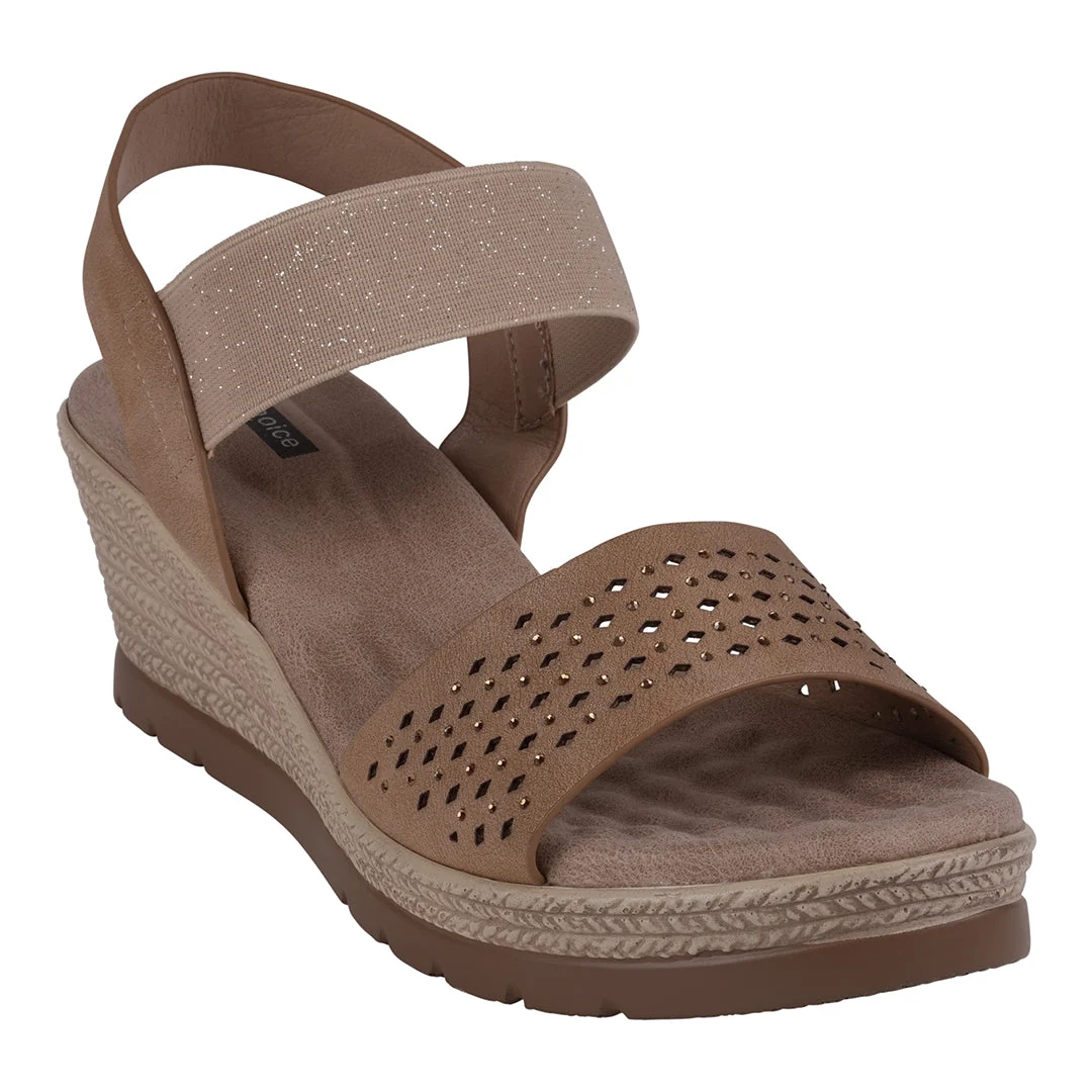 Classic Bane Natural Embellished Elastic Double Band Wedge Sandals Pure