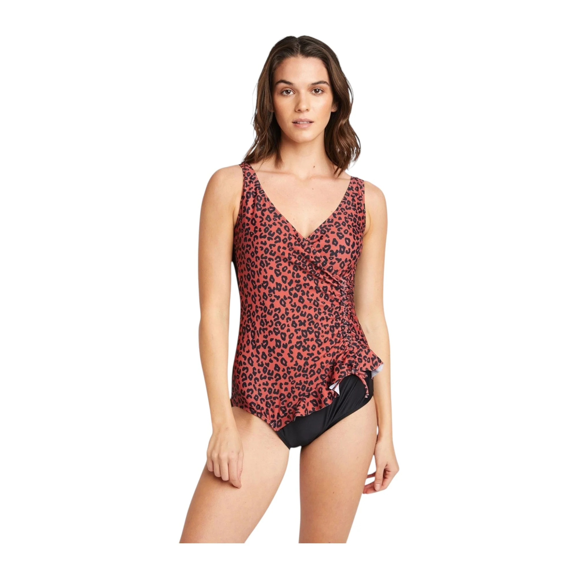 Sophisticated Marina West PF835 V-Neck Wrap Swimdress Bric Red Leo Outstanding