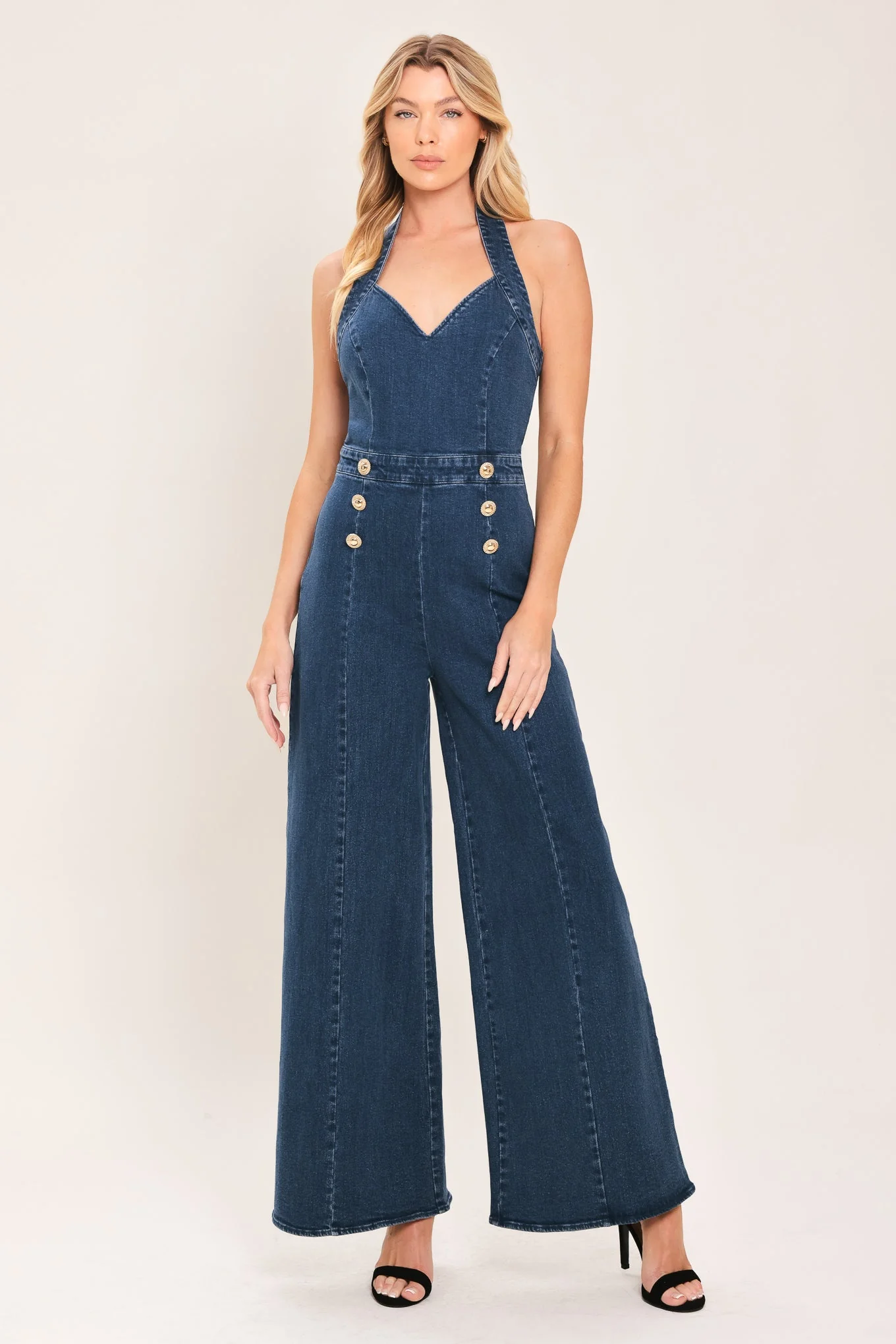 Casual Blue Jean Halter Denim Jumpsuit Elegant