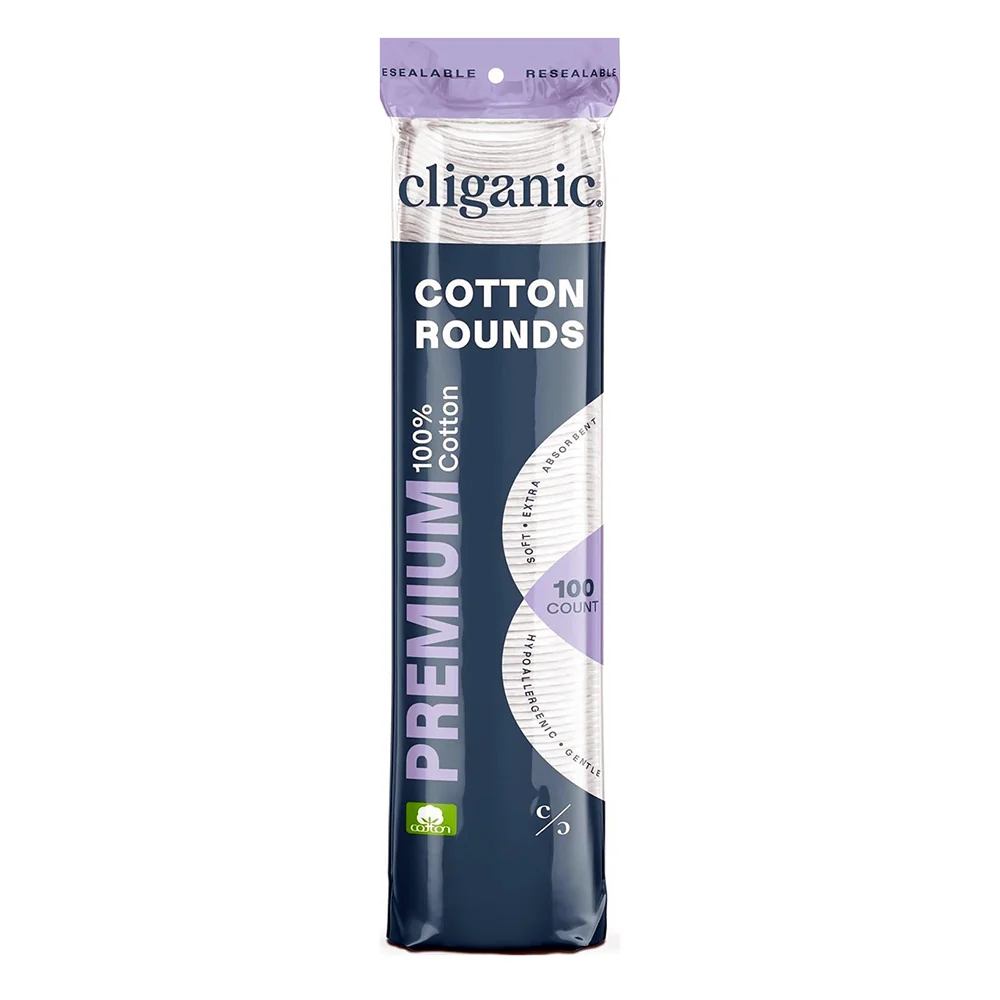 High-Quality Cliganic Premium Pure Cotton Rounds for Face Makeup Remover Pads Hypoallergenic Lint 100Ea Practical