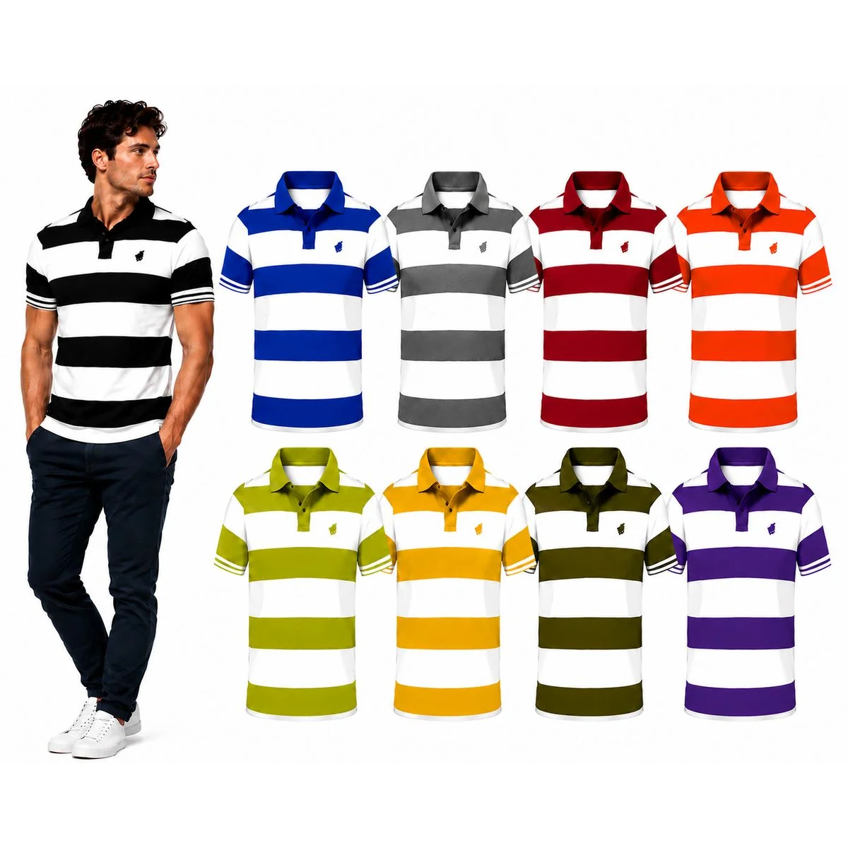 World-Class Men's Striped Short Sleeve Polo Shirt 4-Pack Modern