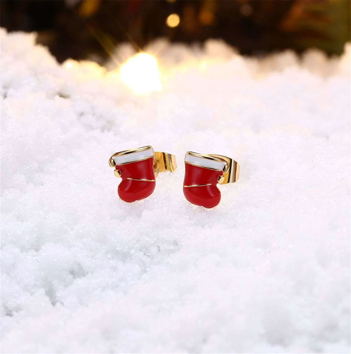 Versatile Red Enamel Goldtone Christmas Boot Stud Earrings Carefully Designed