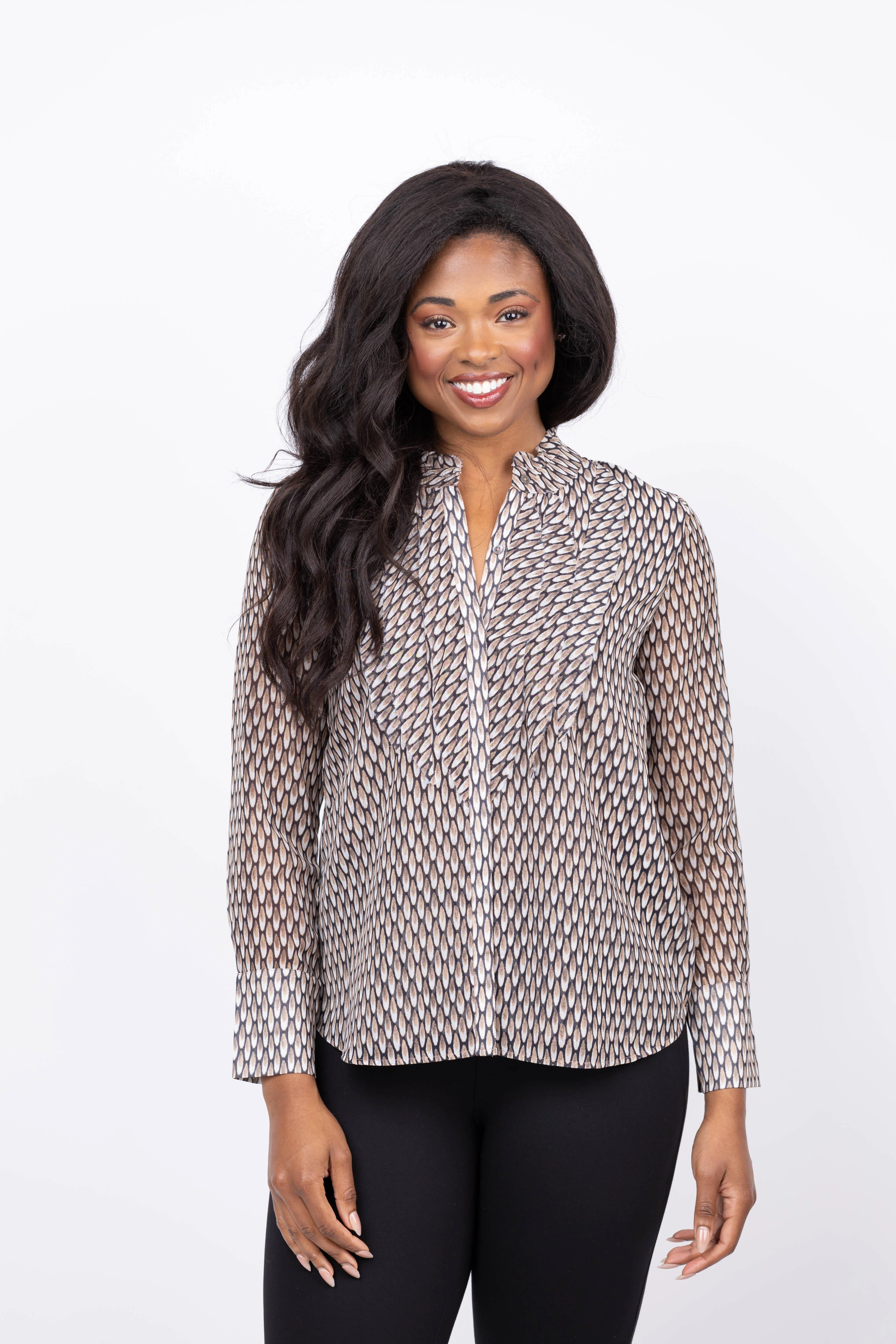 Classic Nic Zoe Abstract Dot Falling Chiffon Top in Neutral Multi High-End
