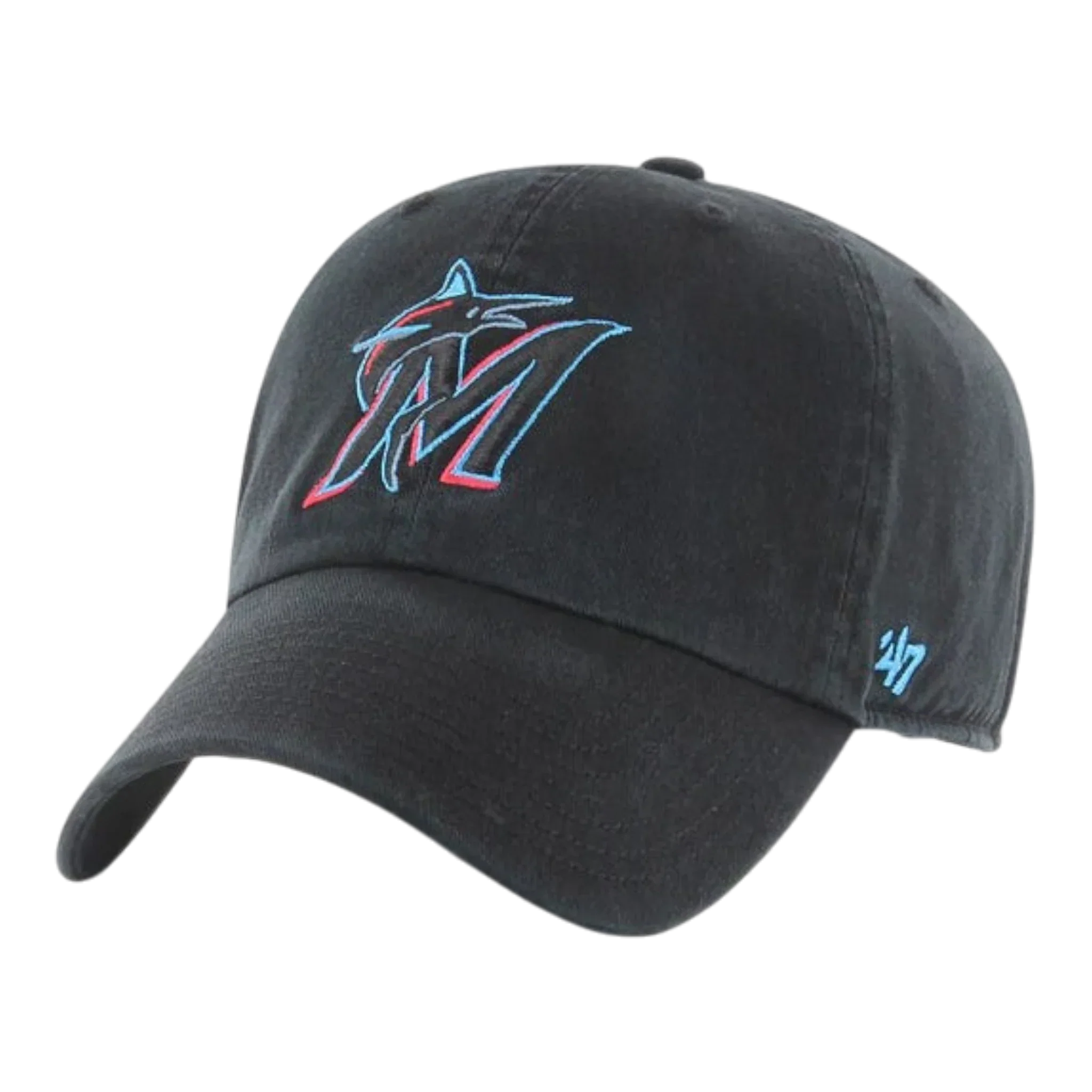 Crafted 47 Brand Clean Up Miami Marlins Strapback Hat — Black Adjustable Cap Enhanced