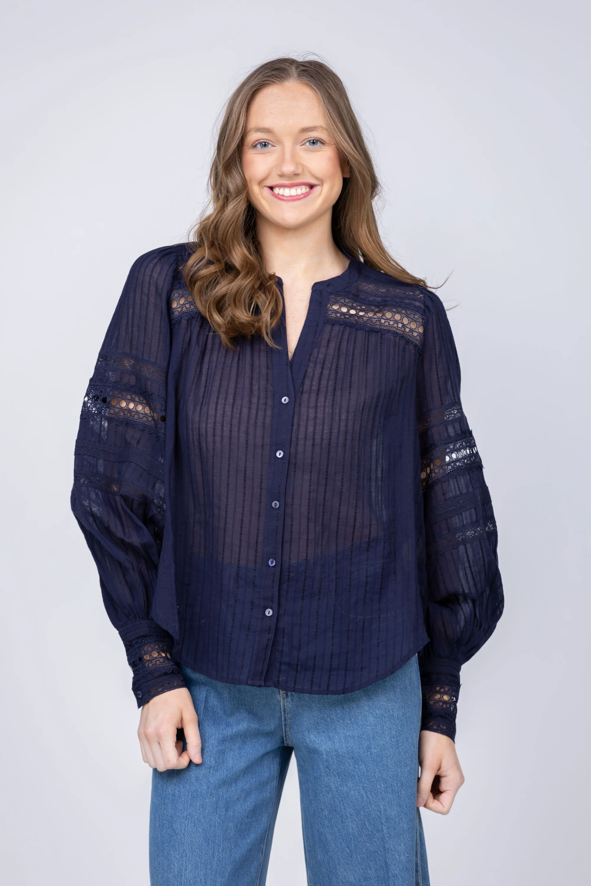 Dependable L'AGENCE Kiera Trim Blouse in Midnight Contemporary