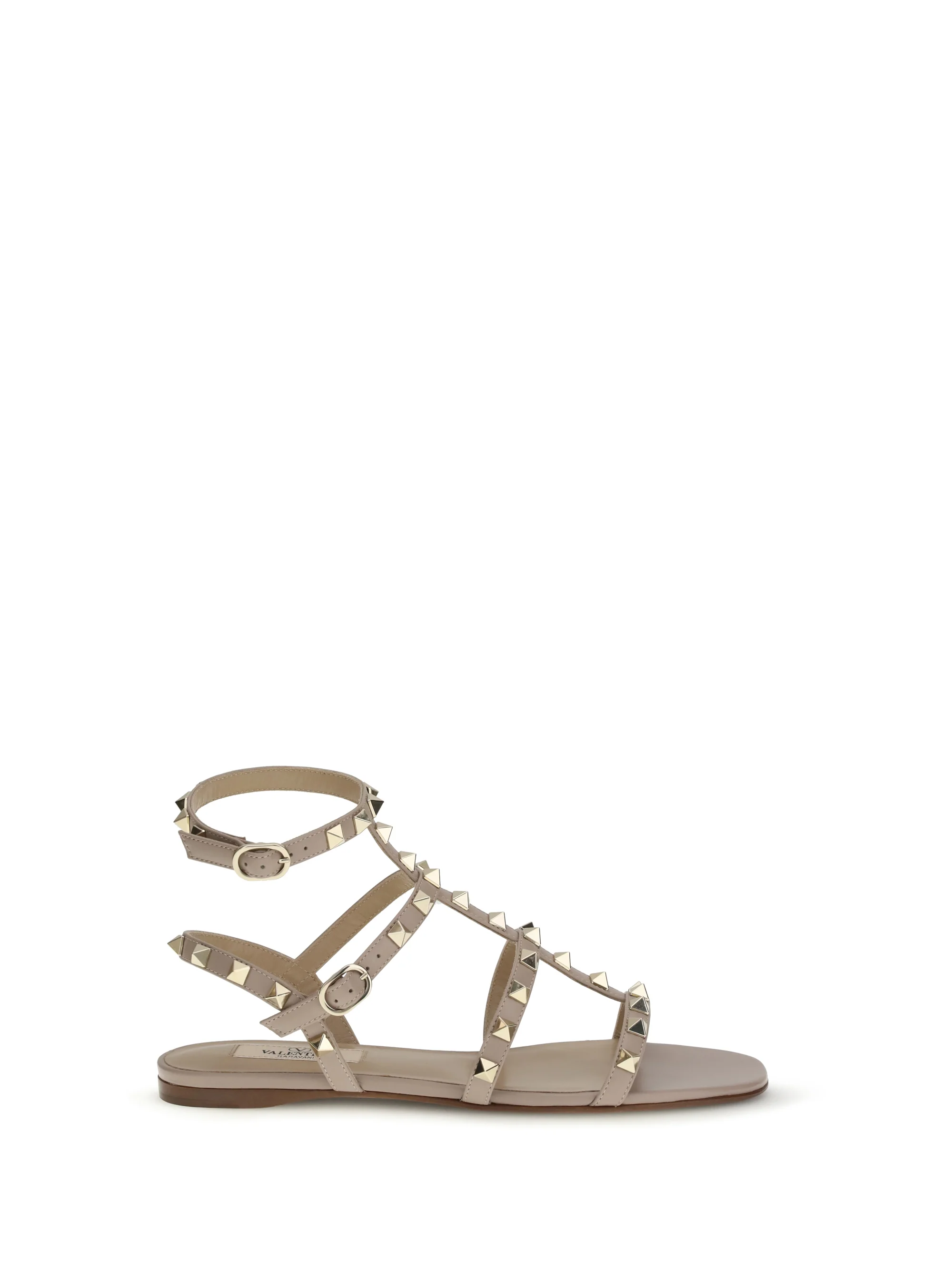 High-Quality Sandal Rockstud Powder Pink Calf Leather Exceptional