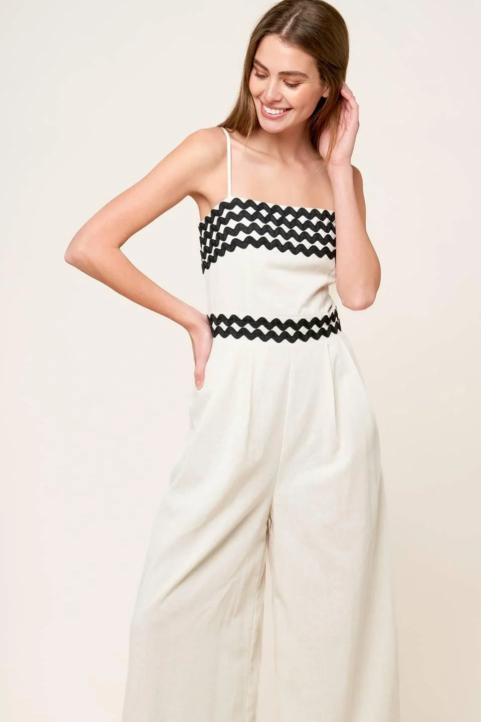 Comfortable Meet at the Pier Cream Woven Jumpsuit Refined