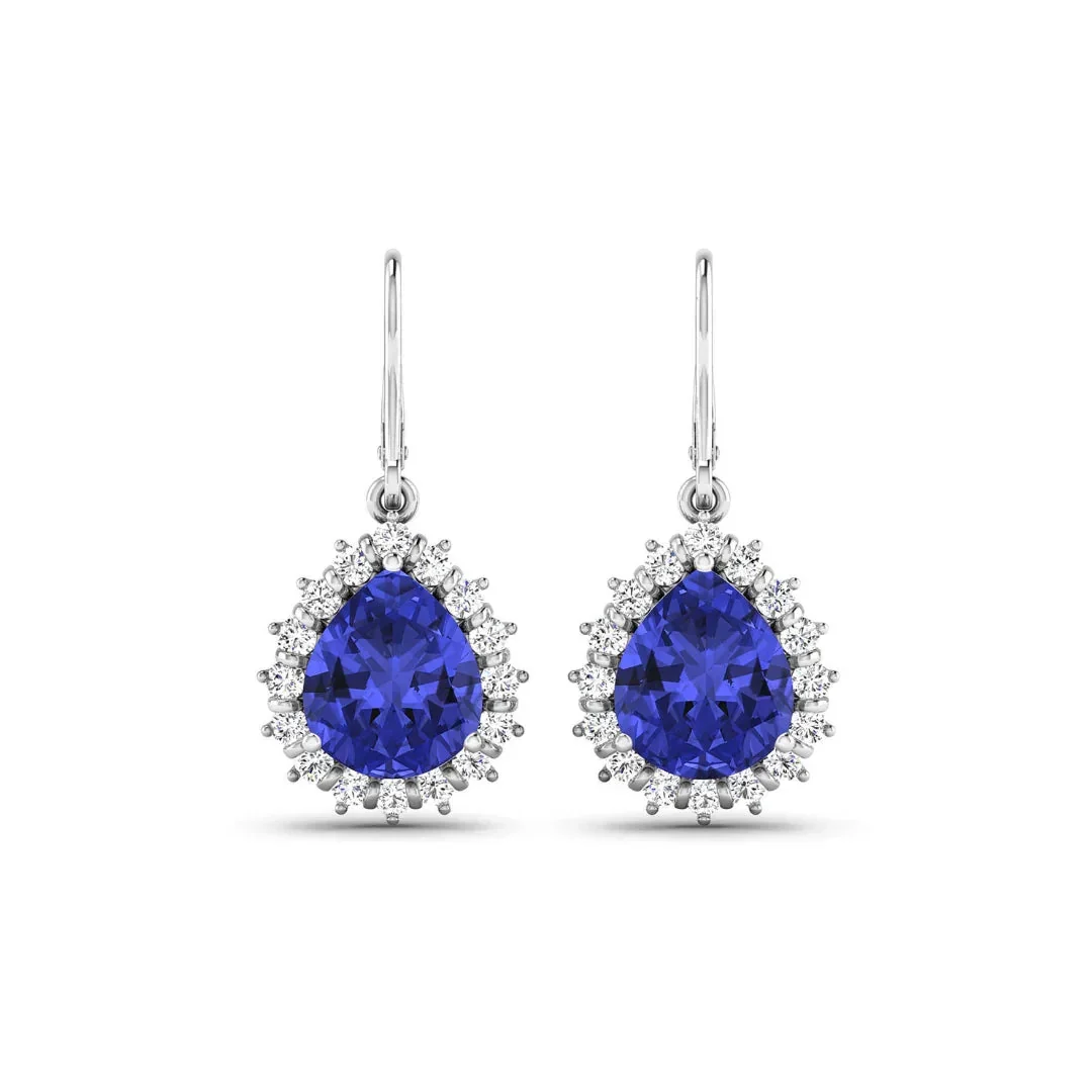 Advanced Tanzanite and Diamond Dangle Earrings Recyclable