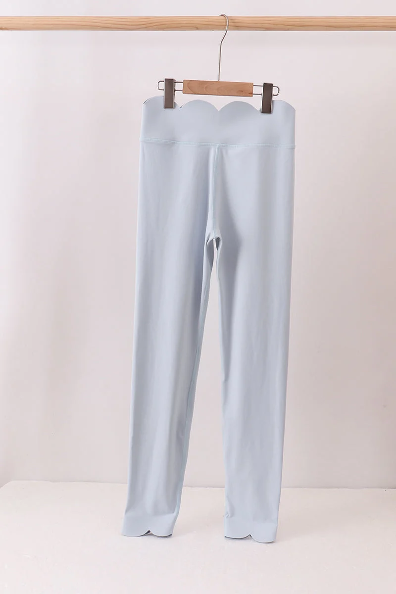 Soft Blue Scalloped Mom Yoga Active Leggings Classic