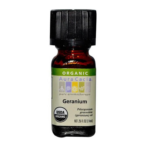 Effective Aura Cacia Aromatherapy Geranium Organic Essential Oil 0.25 Oz Green