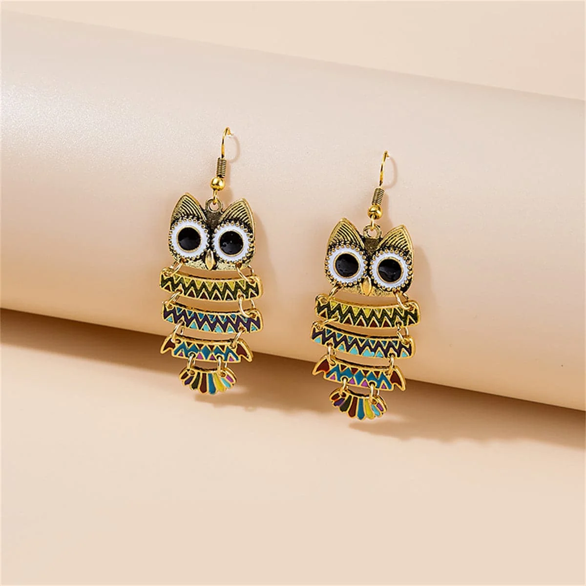 Verified Black Enamel Goldtone Owl Drop Earrings Proven