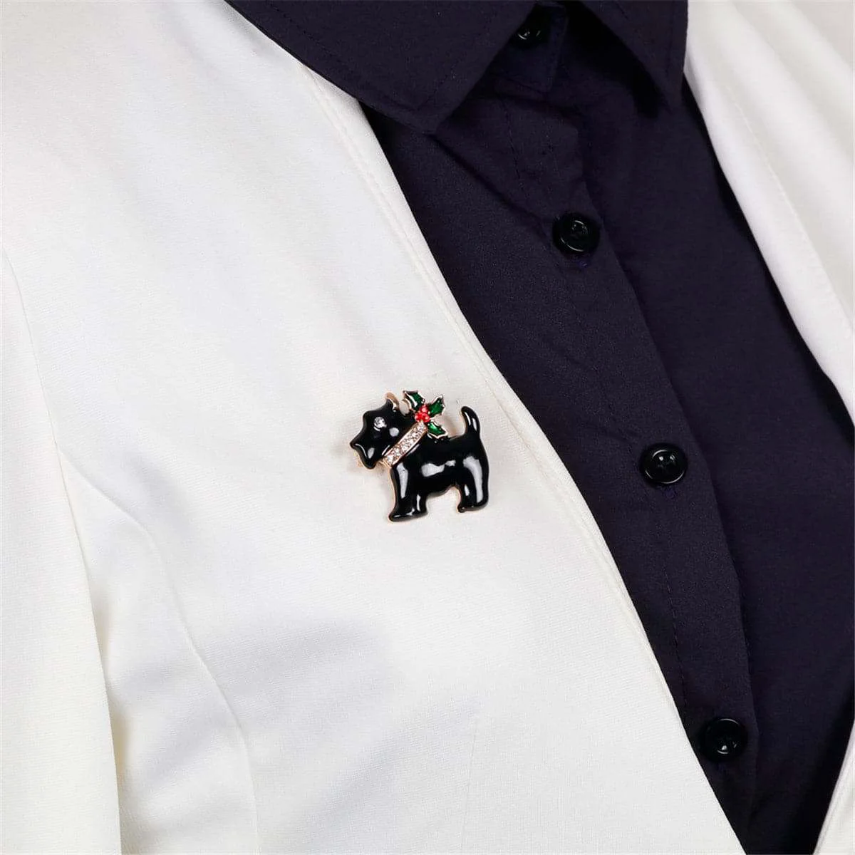 User-Friendly Black Cubic Zirconia Scottie Dog Brooch Certified