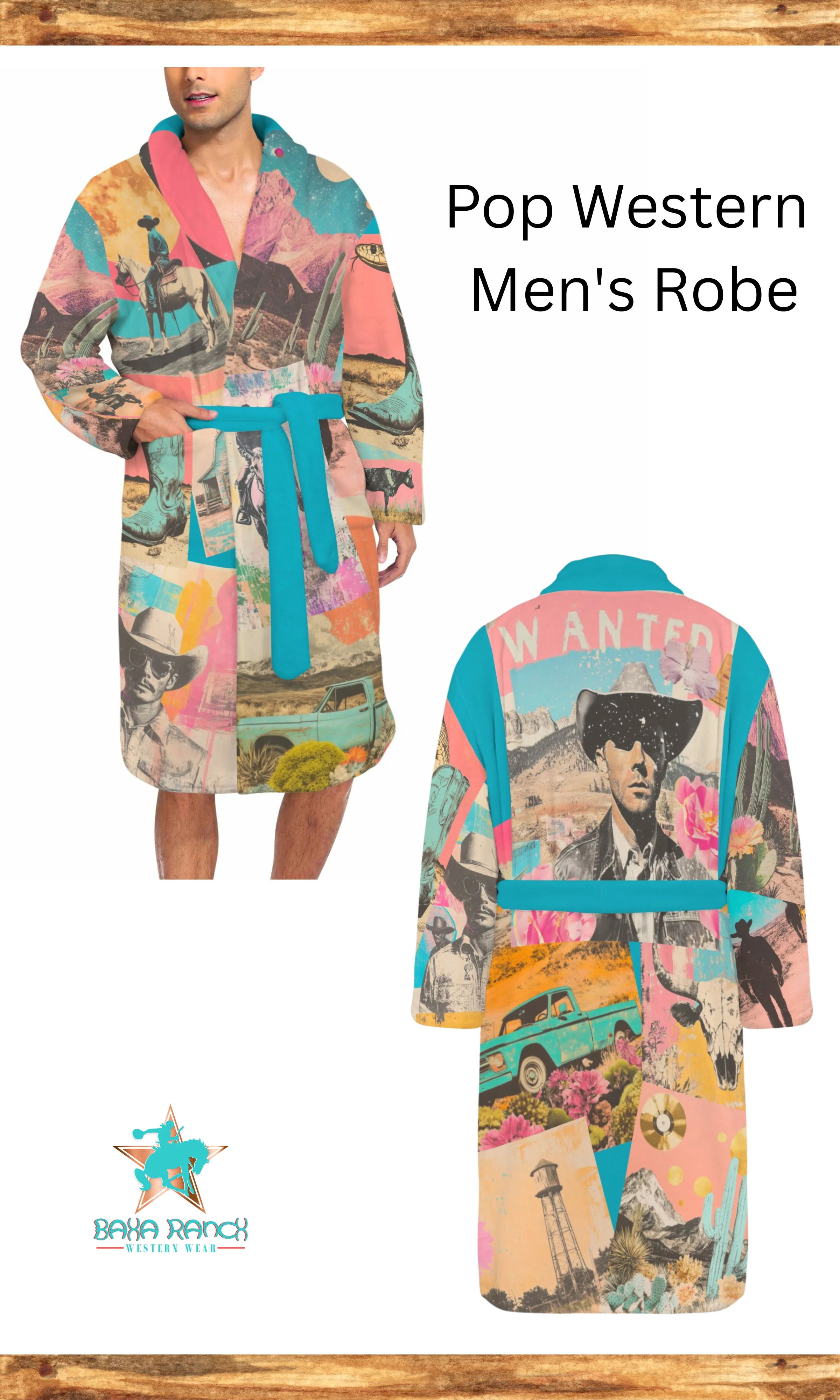 Breathable Baha Ranch Retro Pop Western Men's Robe Luxury