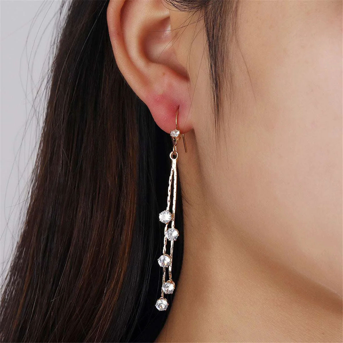 Verified Cubic Zirconia Goldtone Strand Drop Earrings World-Class