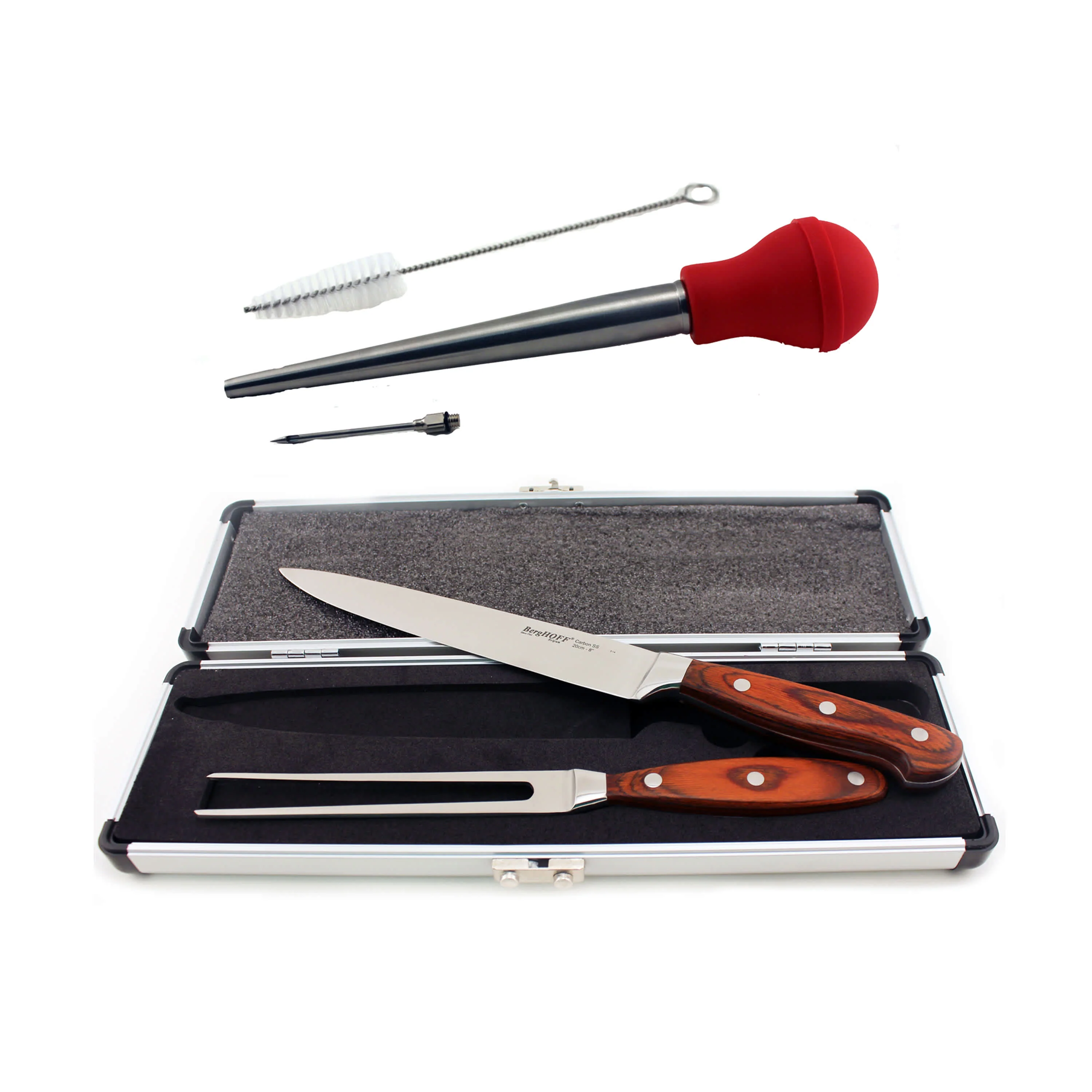 Classic BergHOFF Pakka Wood 6pc Carving Prep and Turkey Baster Set Detailed