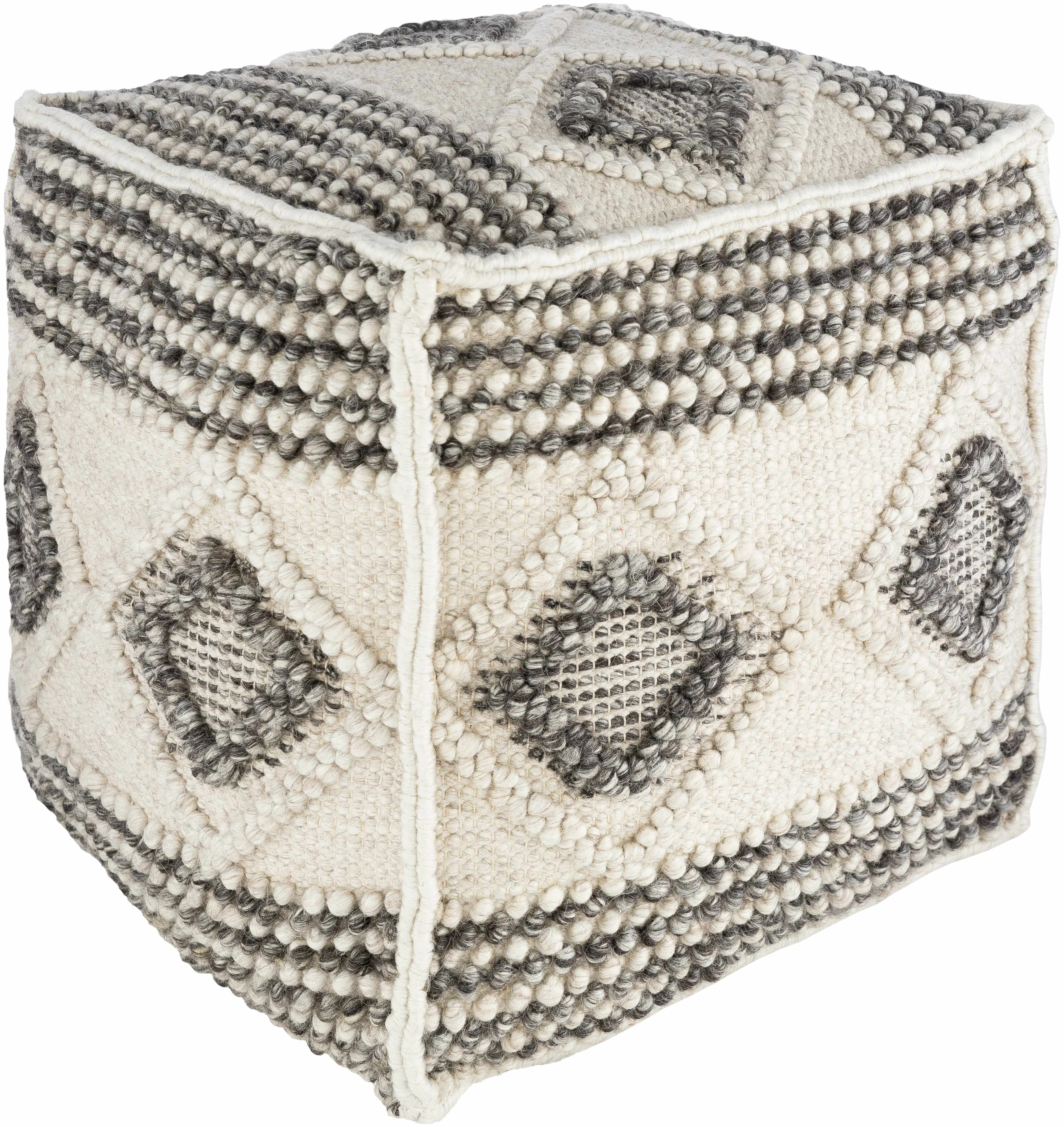 Prestigious Cowanesque Beige Diamond-Patterned Square Pouf Premium