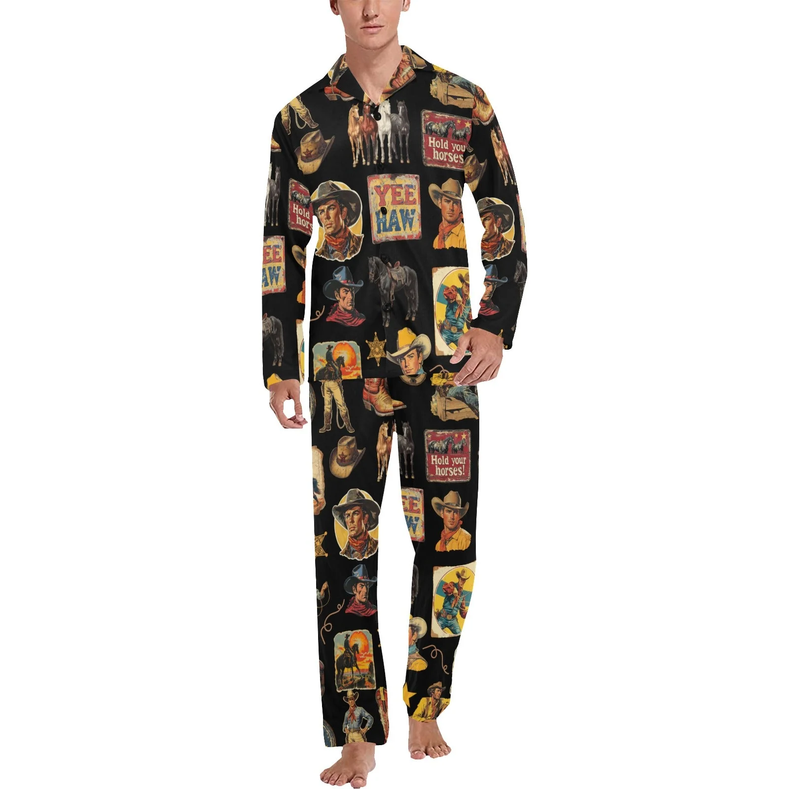 Classic Vintage Cowboy Collage Western Pajamas Smooth