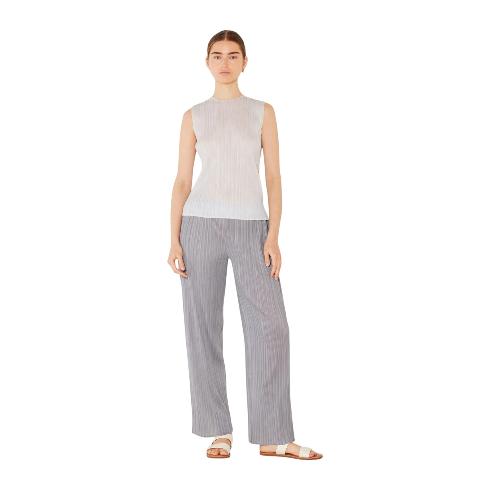 Unique Marina West Pleated Classic Straight Long Pants P01BS - Gray Premium