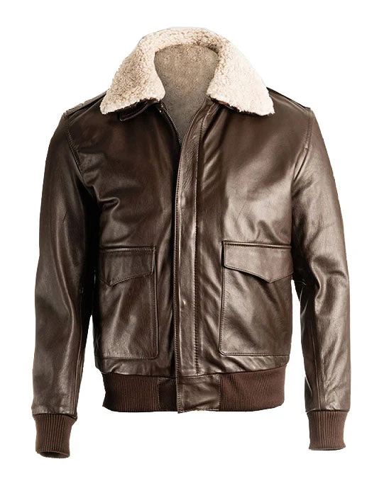 World-Class Men s Brown Pilot Bomber Shearling Jacket Natural