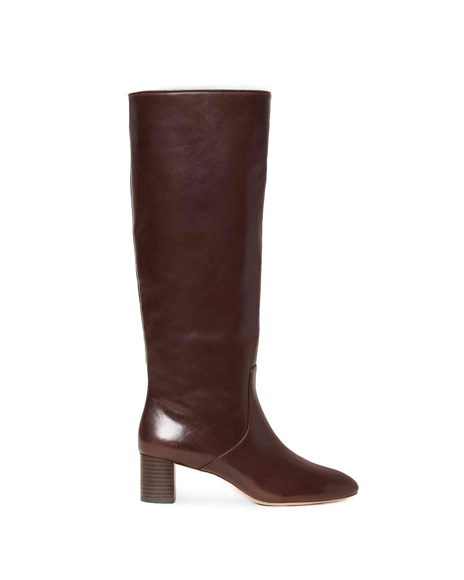 Pure Loeffler Randall Gia Tall Mid-Heel Boot With Almond Toe in Espresso Fine Crafted