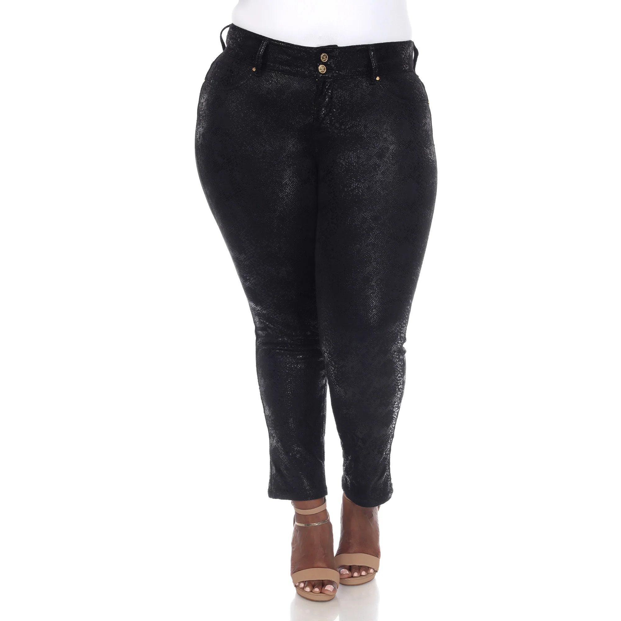 Trendy White Mark Women's Plus Size Faux Suede Snake Print Pants Clean