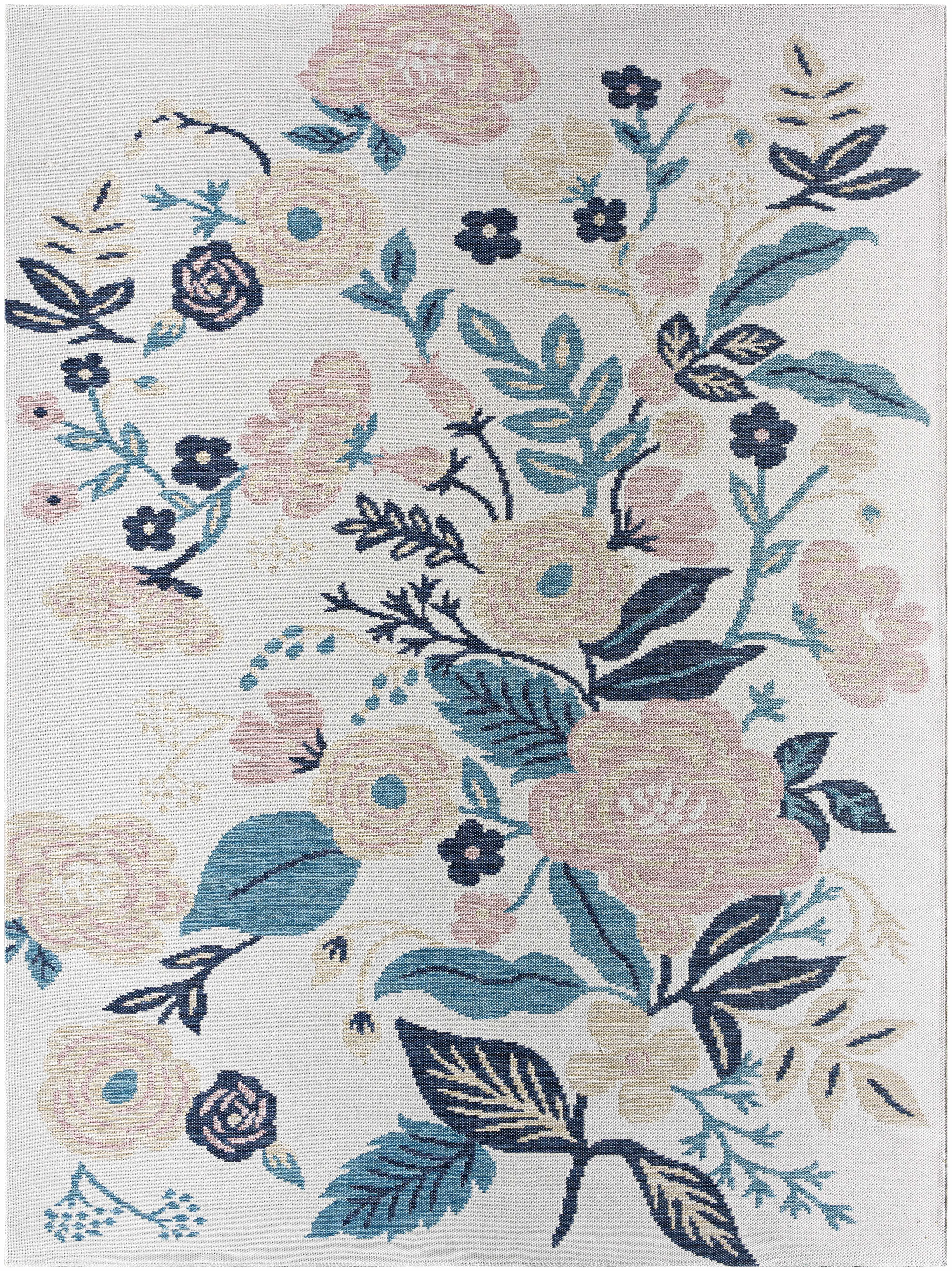 Optimized Ponto Cream Blue Floral Outdoor Area Rug - Sophisticated