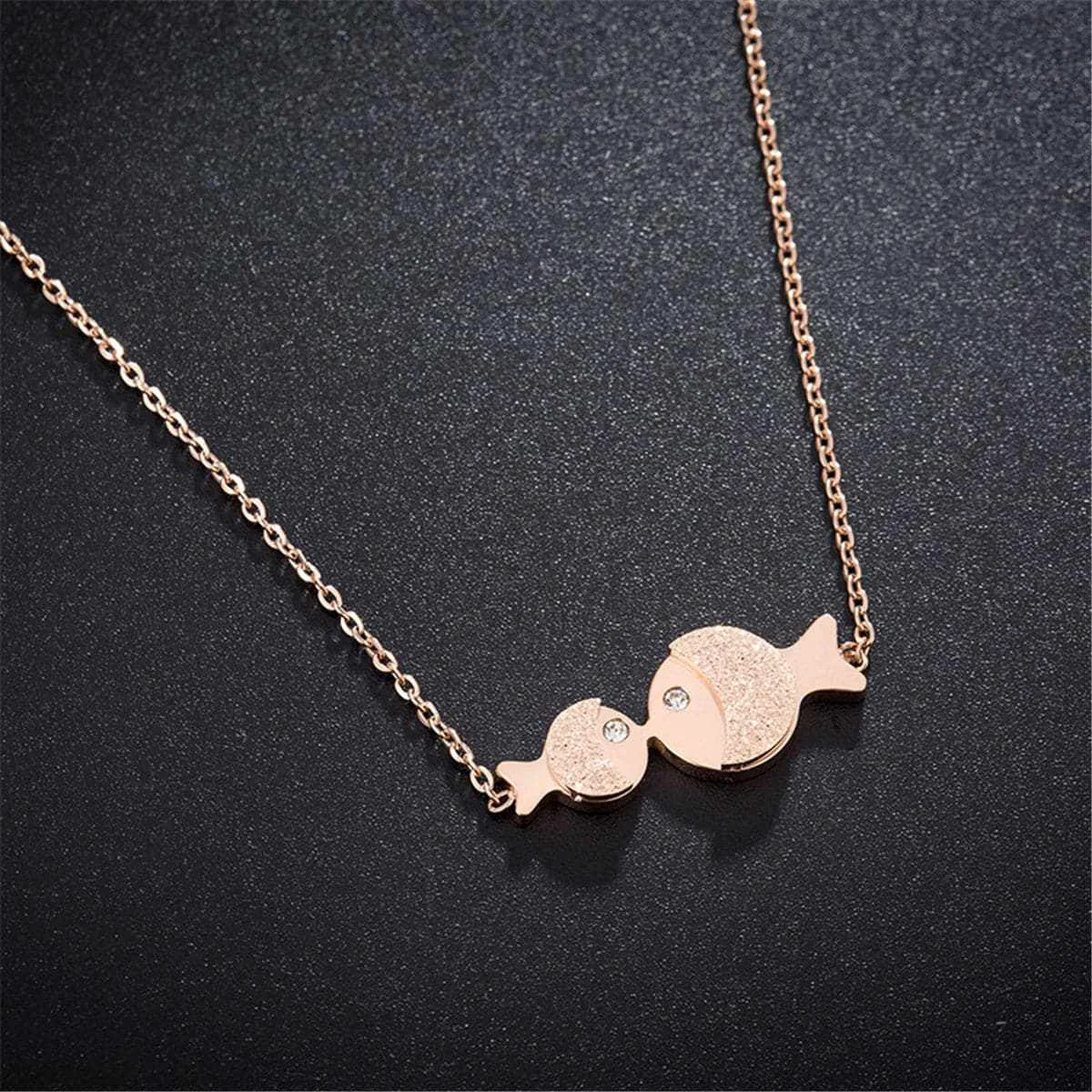 Verified Cubic Zirconia Rose Goldtone 2 Fish Pendant Necklace Reliable