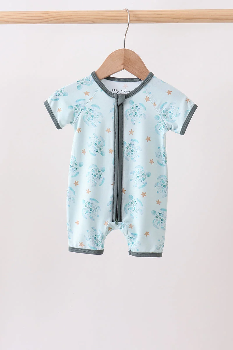 Smart Blue Turtle Bamboo Romper Classic