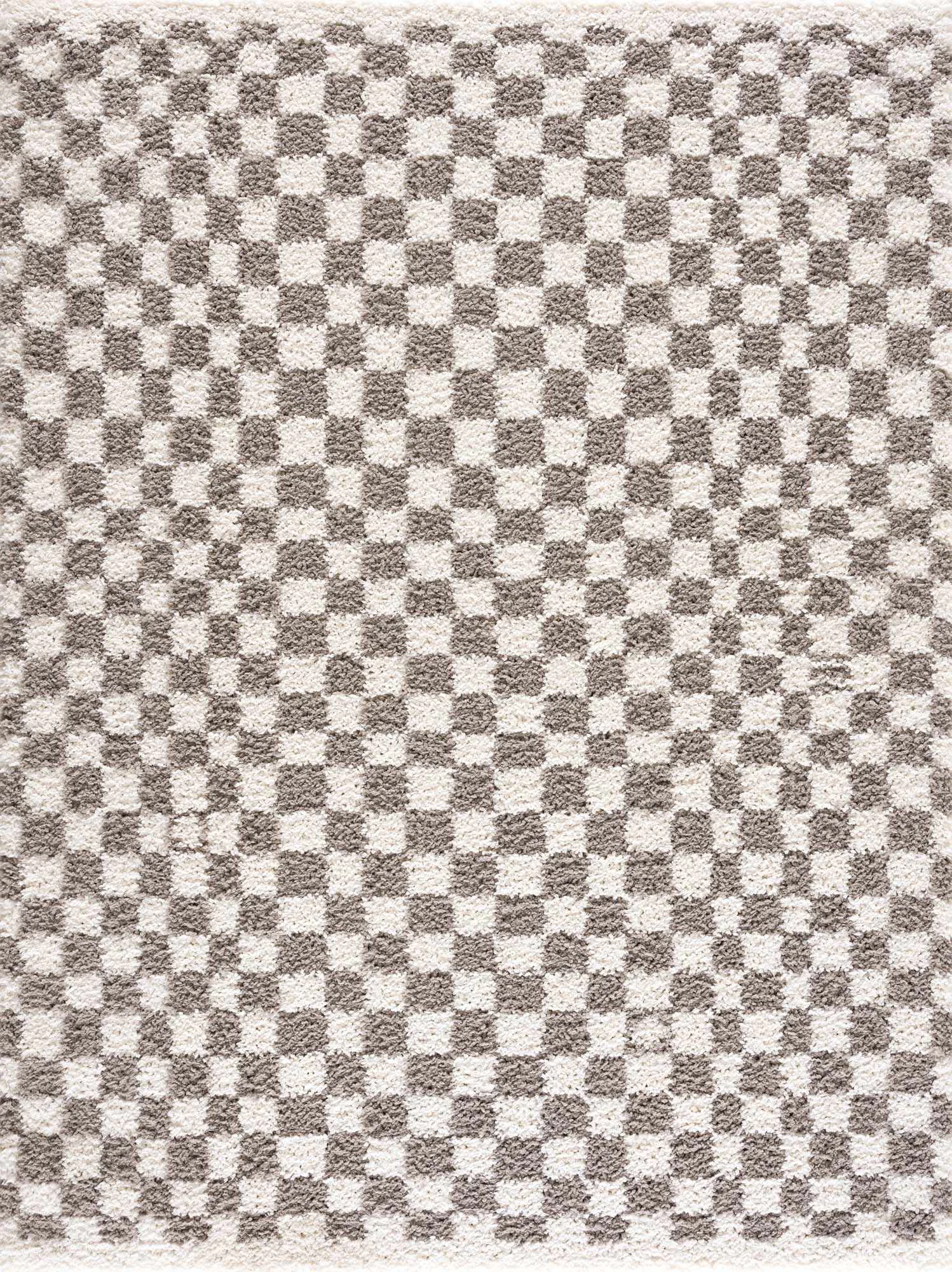 Artisan Kieu Taupe Checkered Plush Rug Detailed