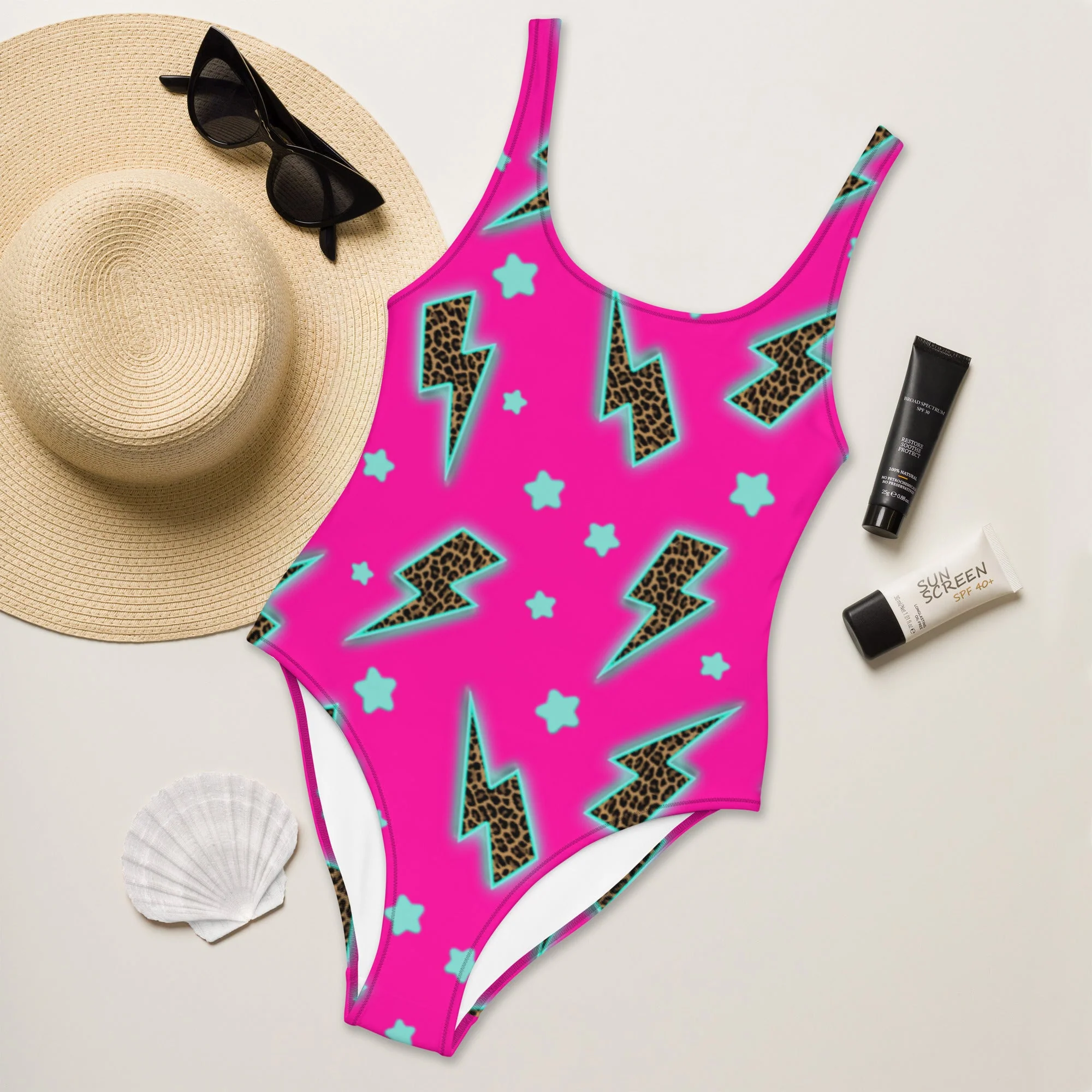Casual Baha Ranch Yeehaw Leopard Lightning One-Piece Swimsuit Responsible