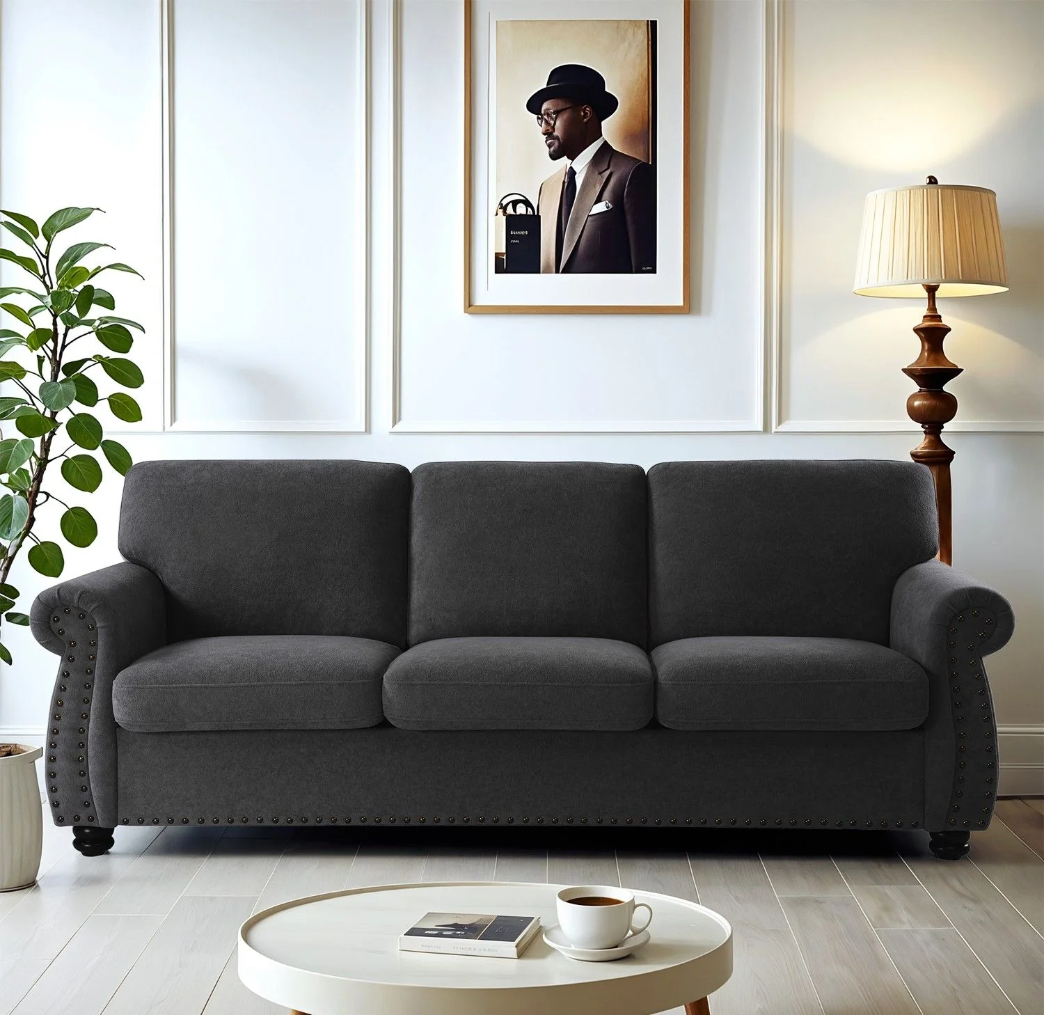 Selected Soft Sofa Upholstered 3 Seater Couch With High Density Foam Loose Back Cushions and Turned Legs Green