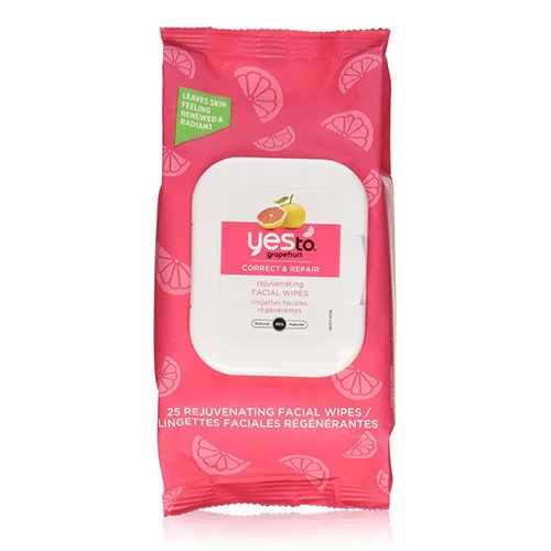 Breathable Yes To Grapefruit Correct and Repair Rejuvenating Facial Wipes 95 Natural 25 ea Sustainable
