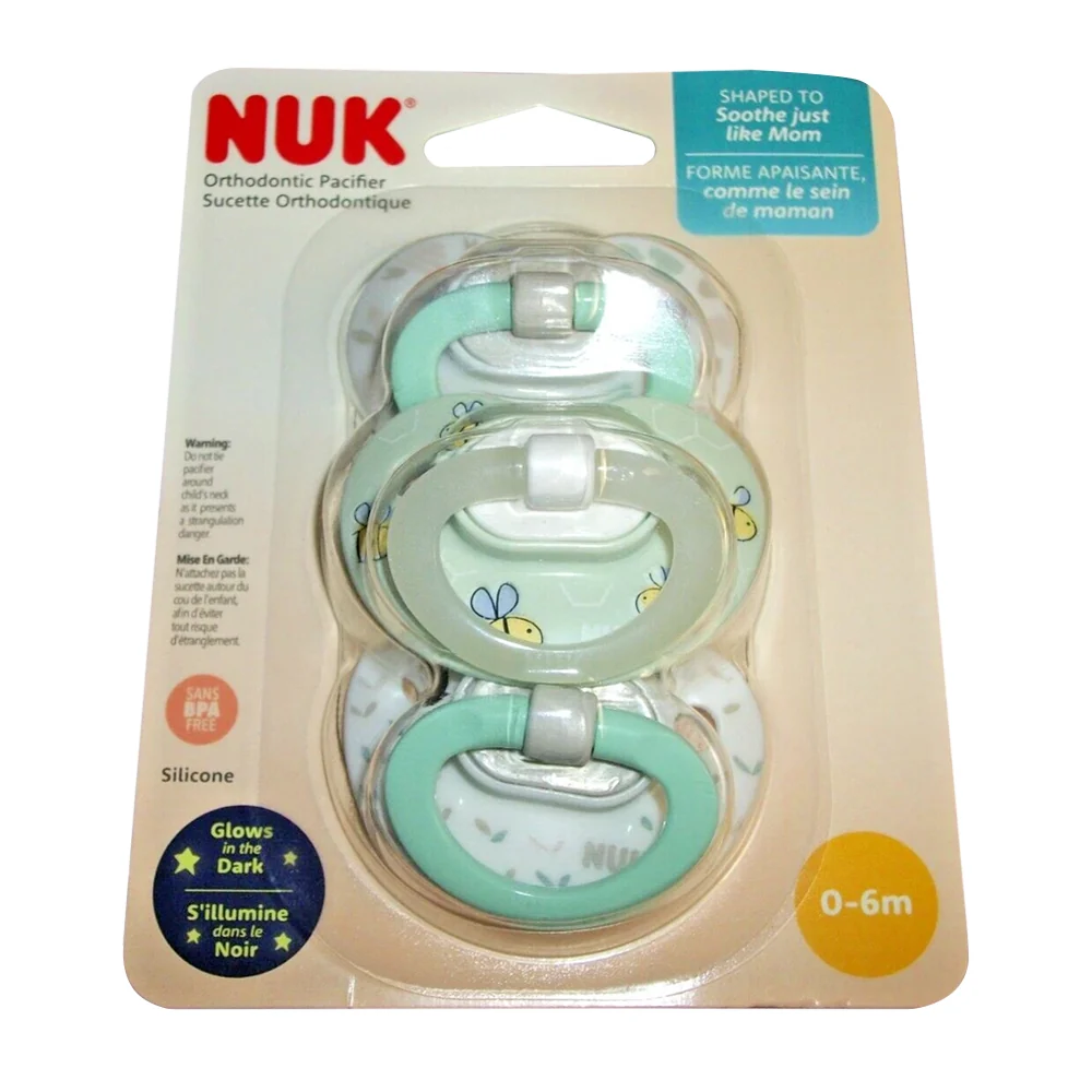 Original Nuk Neutral Orthodontic Pacifier 0 to 6 Months Glow in Dark 3Ea Traditional