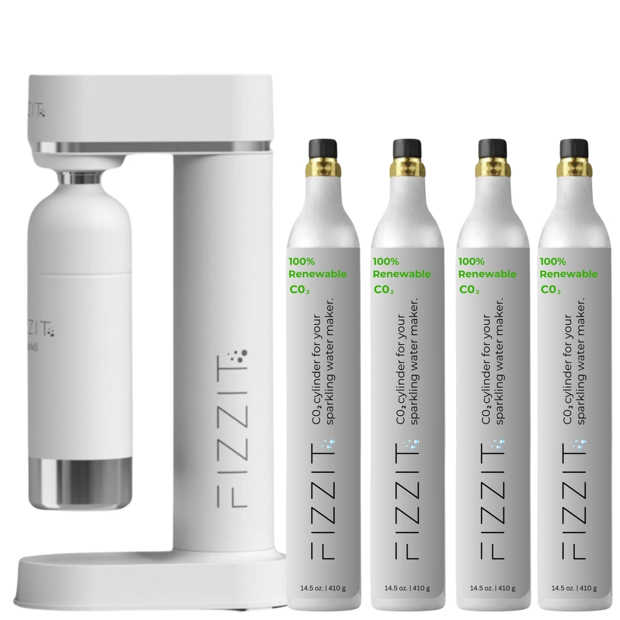 White Fizzit Spärklï Stainless Steel Sparkling Water Maker with 4 CO2 Cylinders 1L Reusable Bottle – Soda Streaming Machine Carbonated Water Maker for Home – No Electricity Needed Dishwasher Safe Enhanced