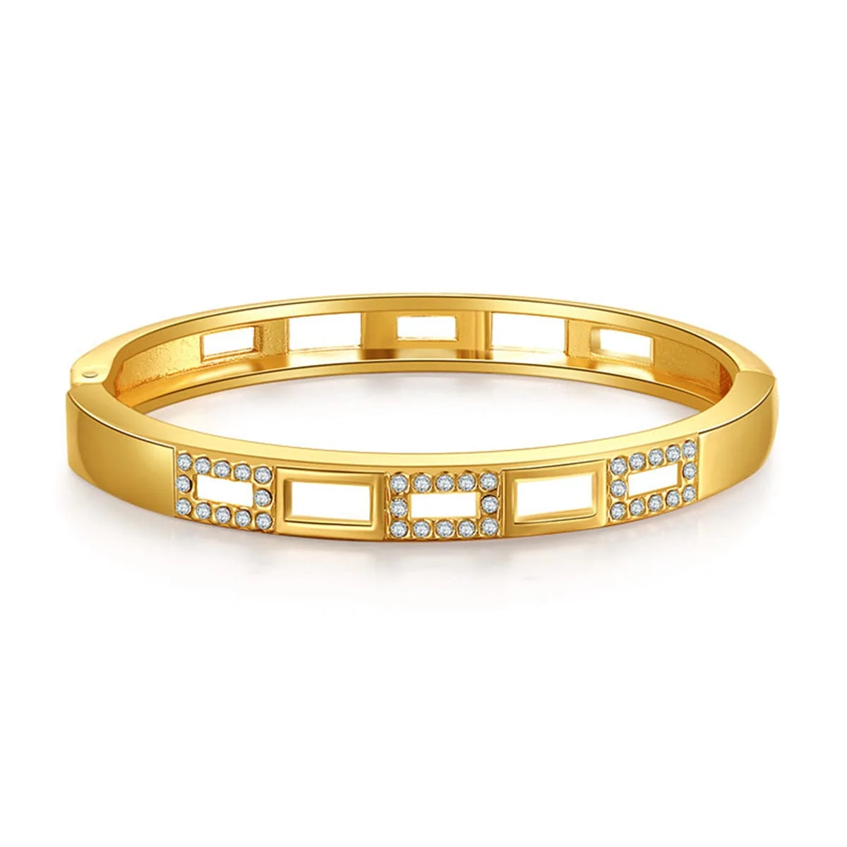 World-Class Clear Cubic Zirconia Goldtone Rectangle Bangle Modern