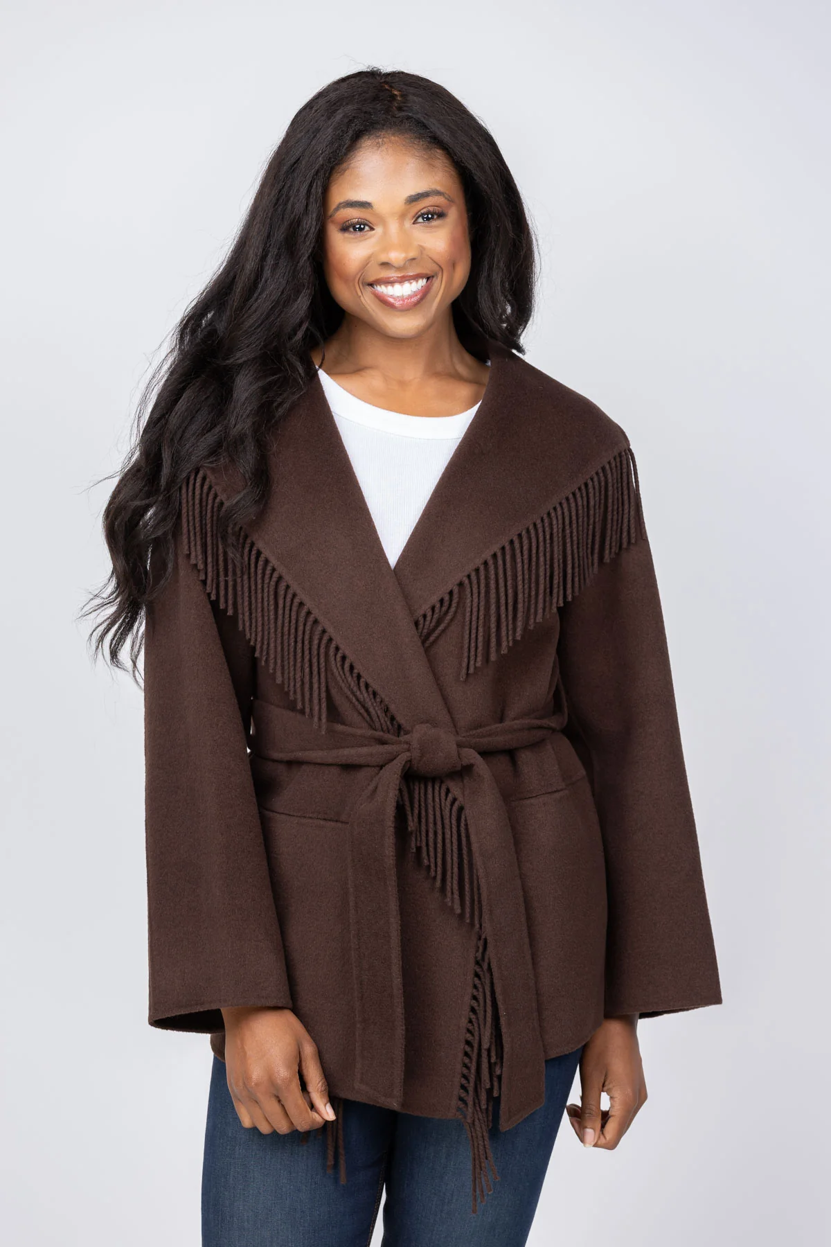 Official Simkhai Rowen Fringe Jacket in Chocolate Versatile