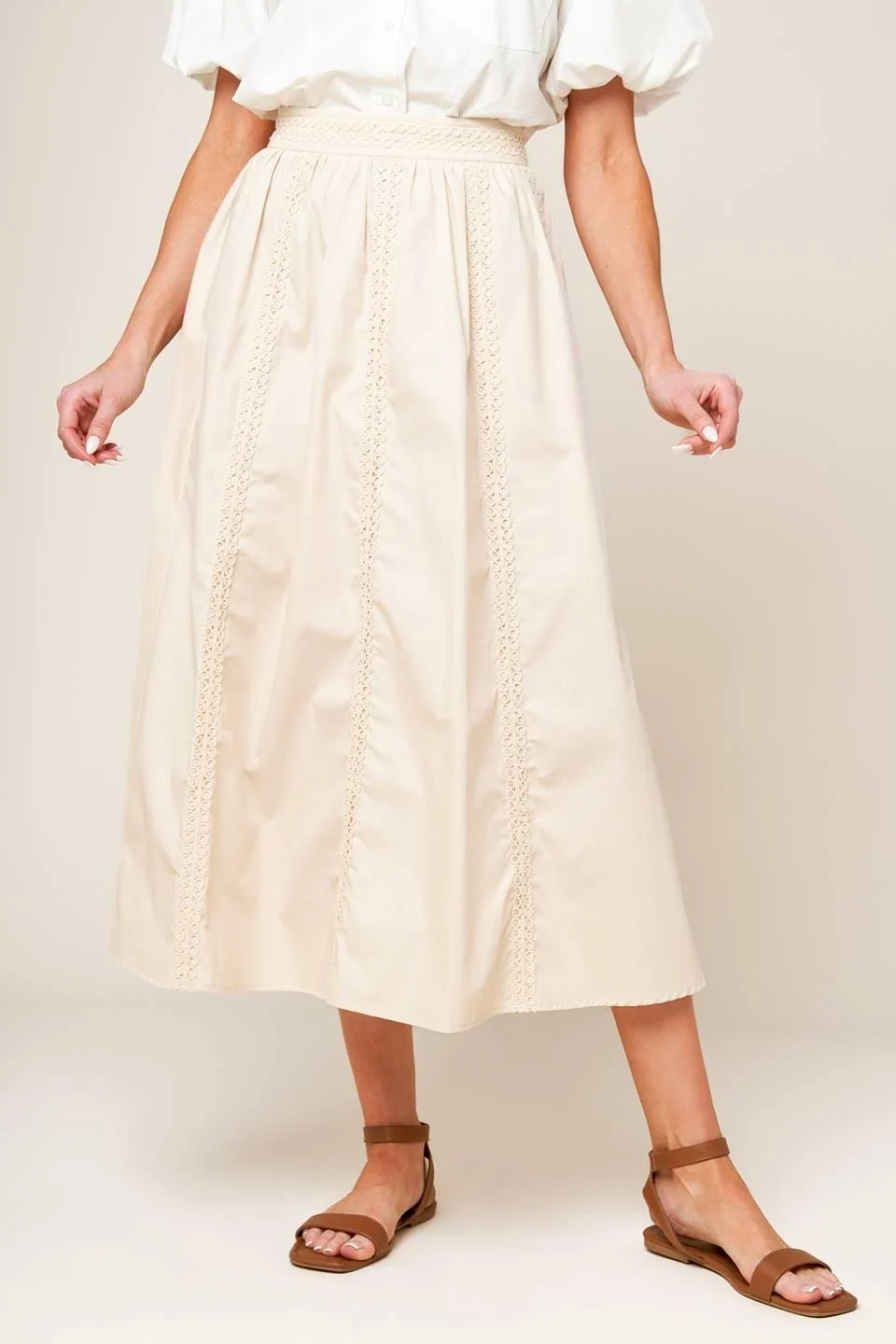 Eco-Friendly Layton Cream Woven Midi Skirt Next-Generation
