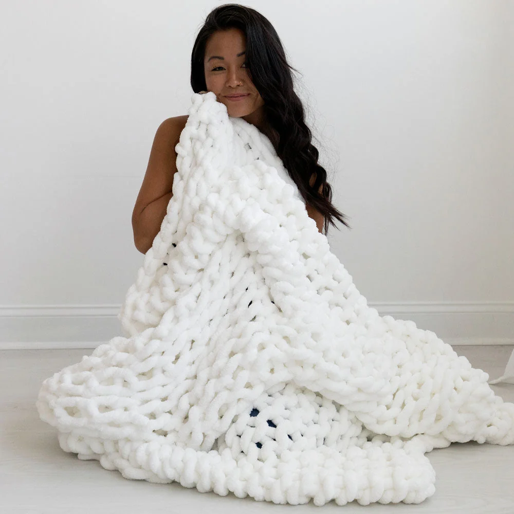 Luxury Infinite Chunky Knit Blanket Minky Big - Blanc Stylish